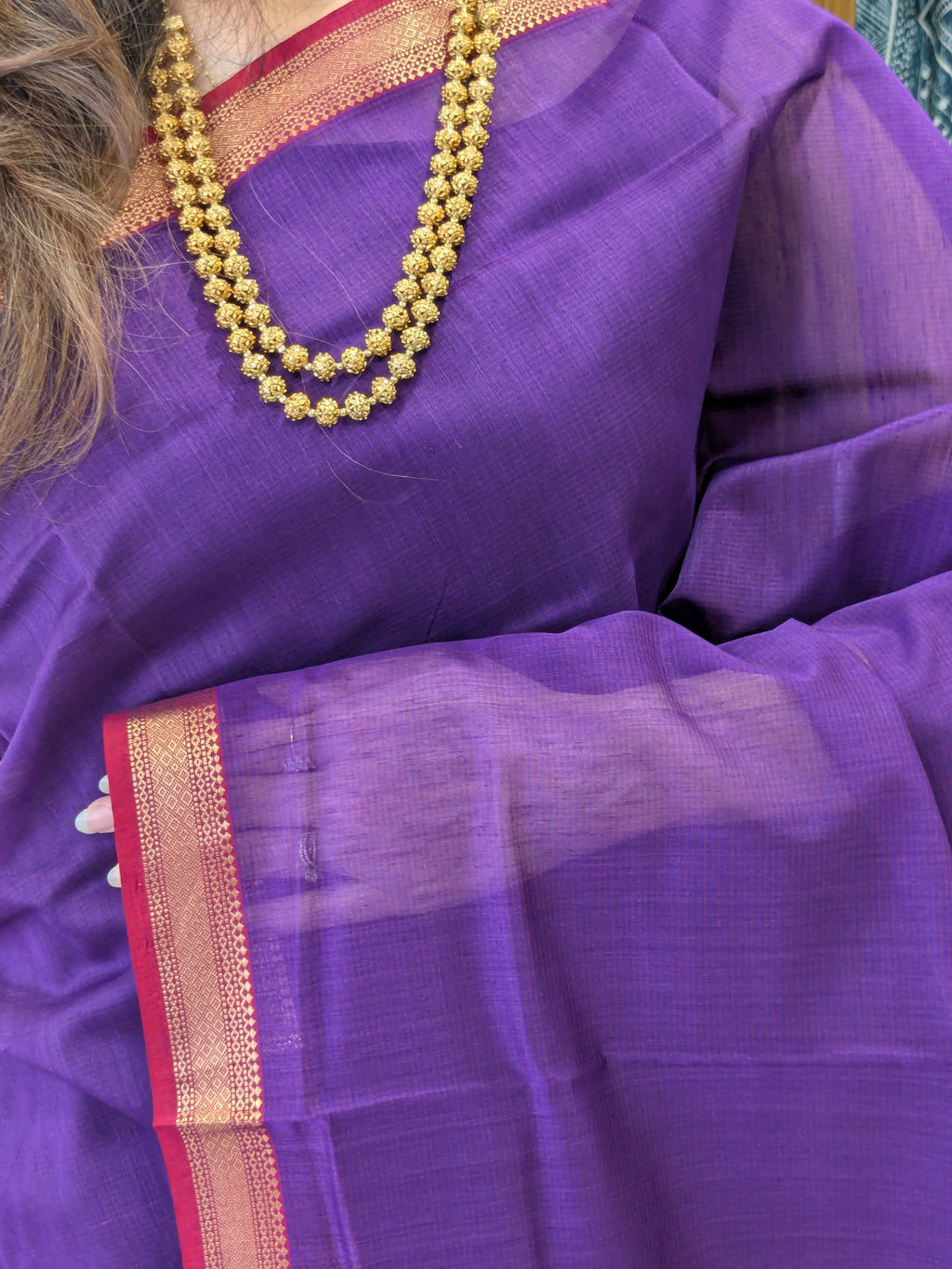 Purple Maheshwari Silk Cotton Saree with Zari Pallu