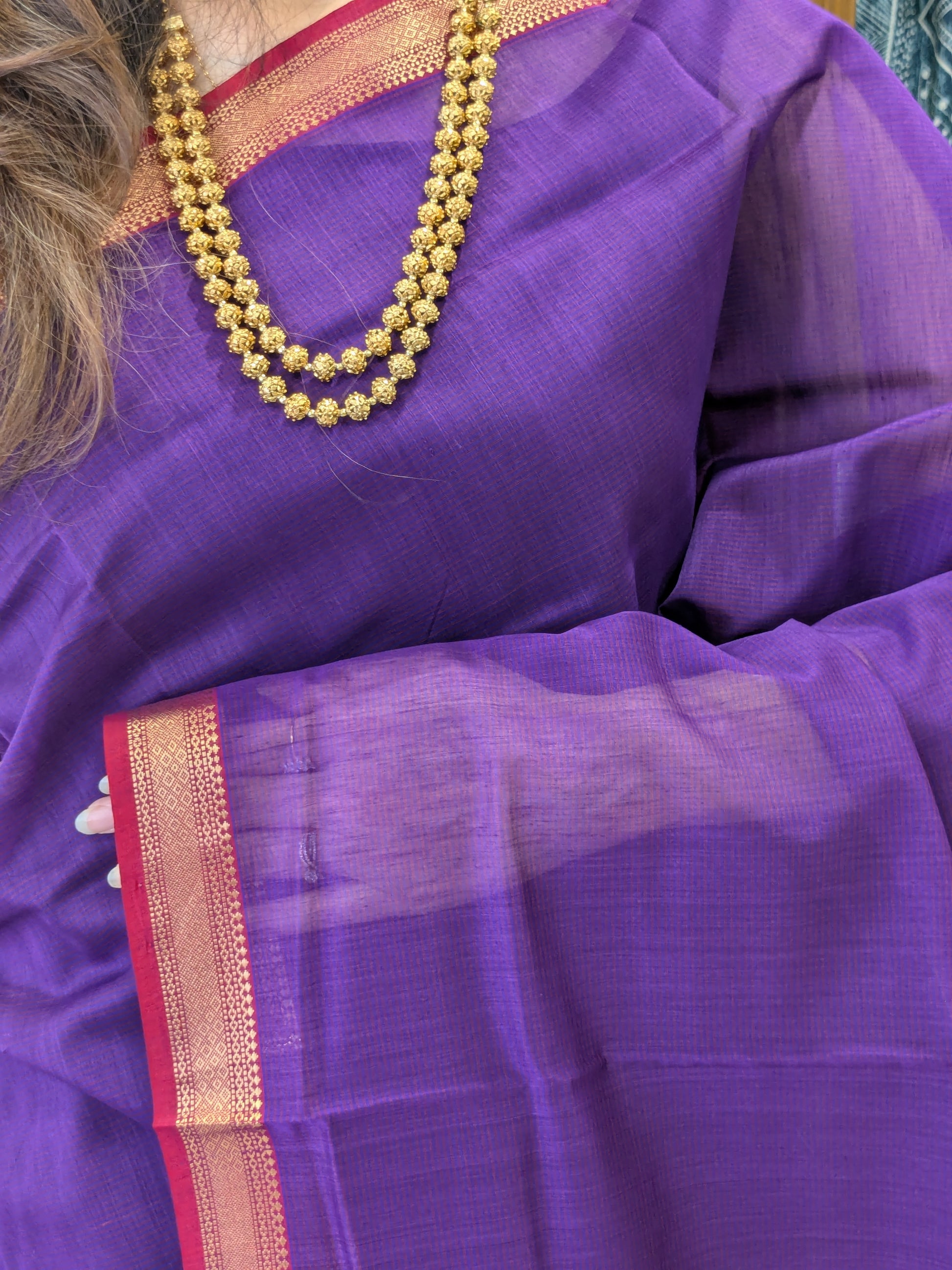 Purple Maheshwari Silk Cotton Saree with Zari Pallu