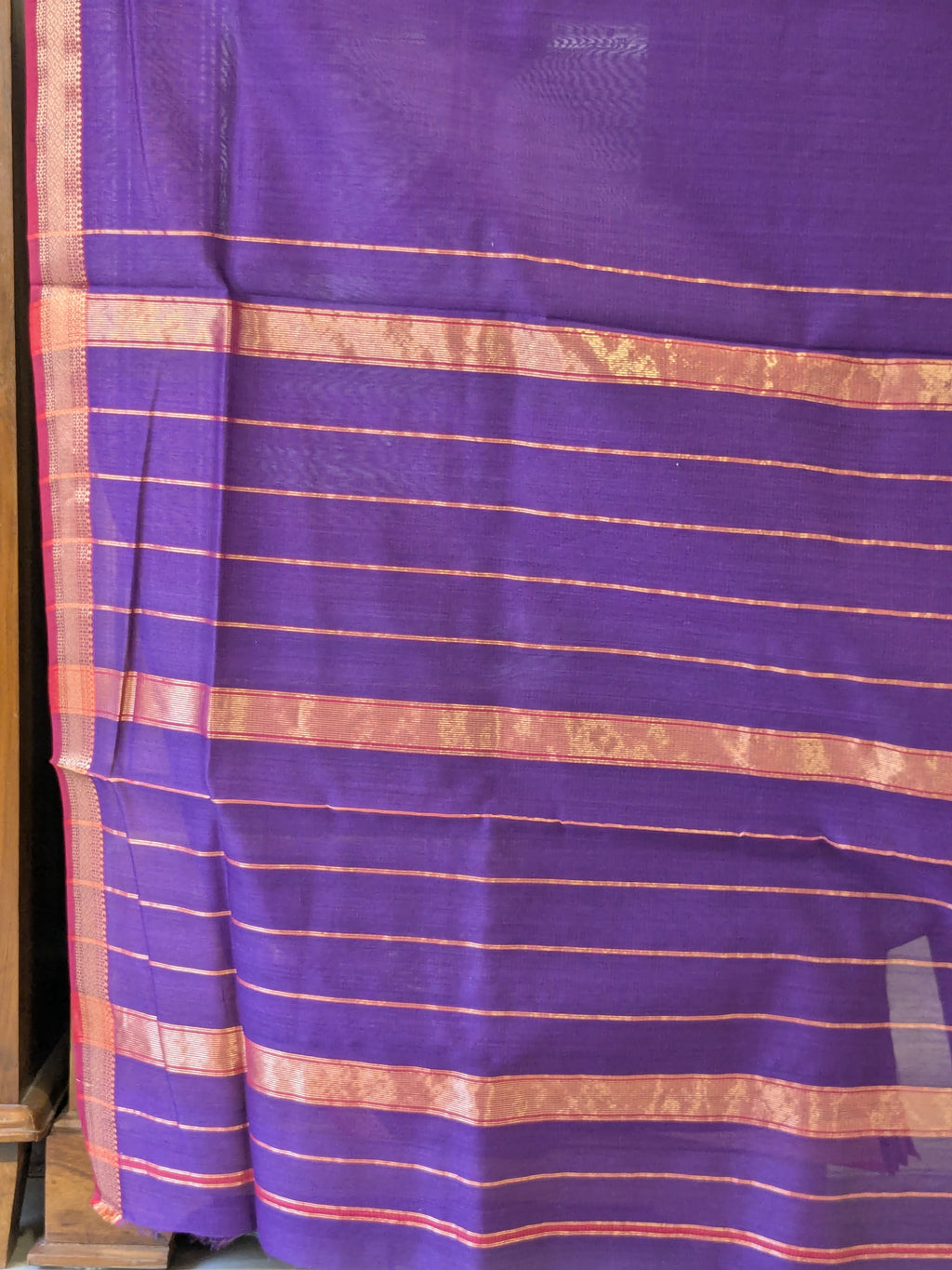 Purple Maheshwari Silk Cotton Saree with Zari Pallu