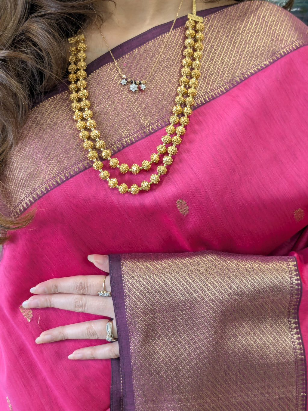 Rani Pink Maheshwari Silk Cotton Saree with Coke Colour Heavy Pallu
