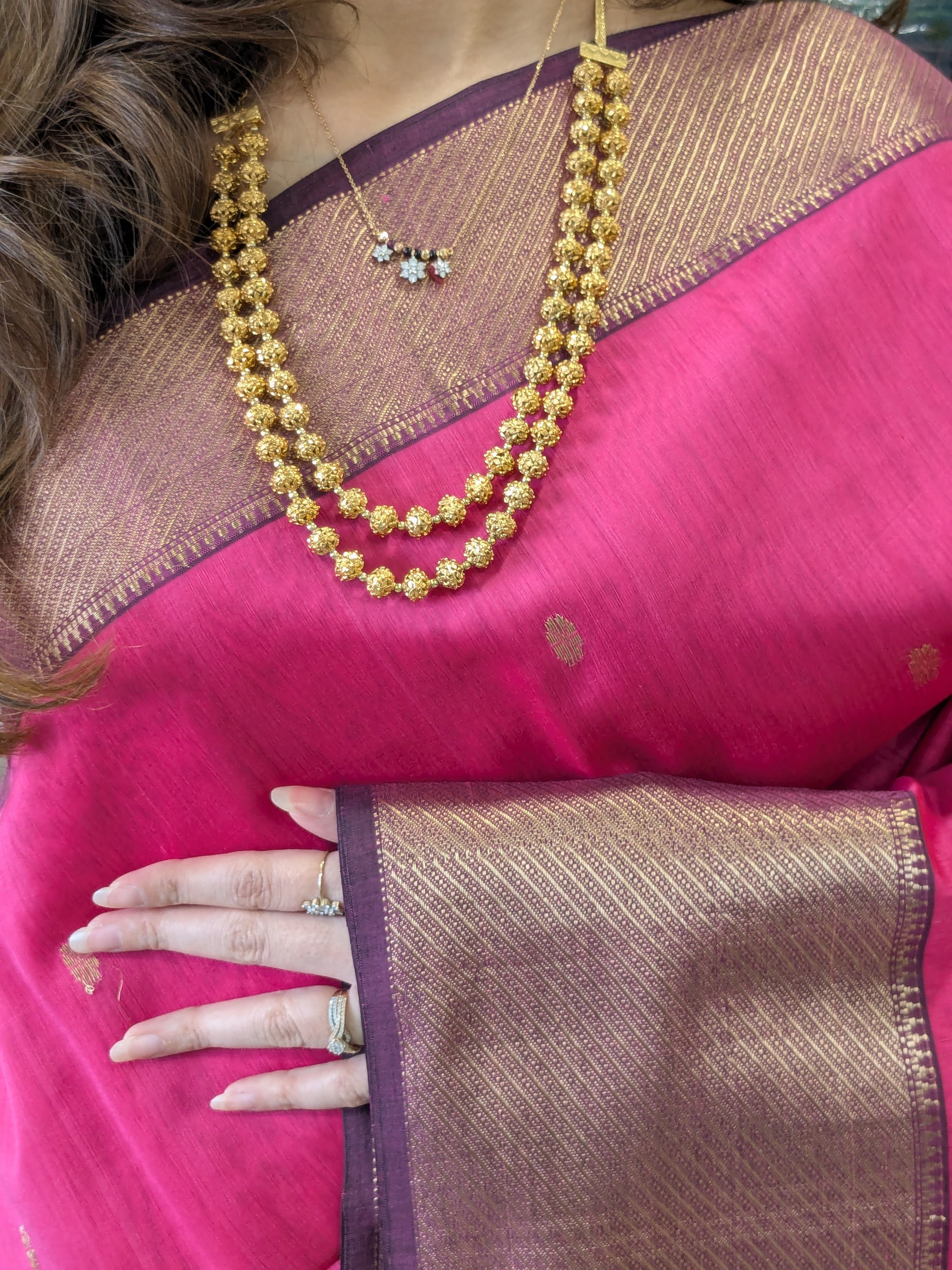 Rani Pink Maheshwari Silk Cotton Saree with Coke Colour Heavy Pallu