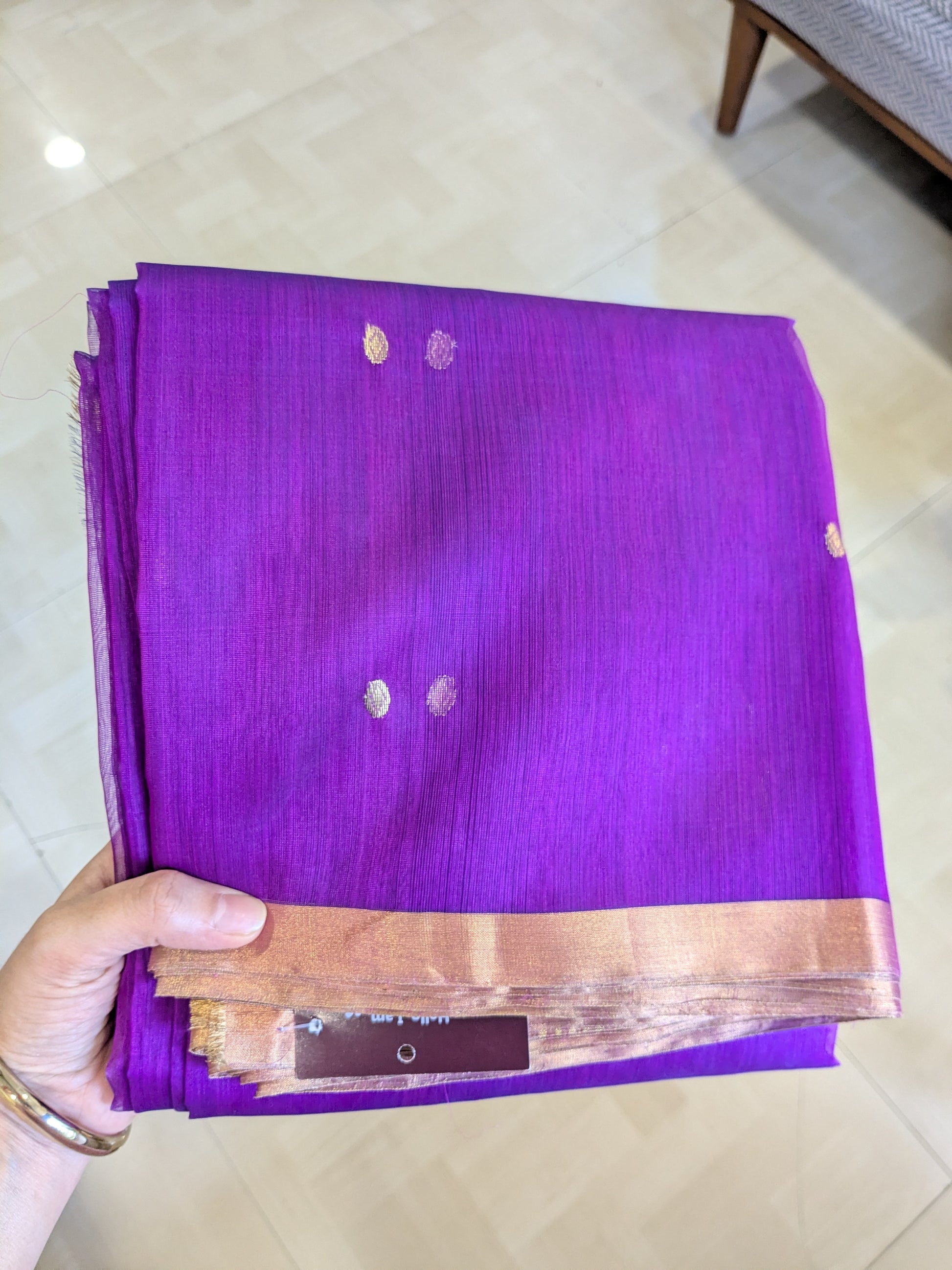 Handloom Purple Katan Silk Chanderi Saree with Floral Pallu