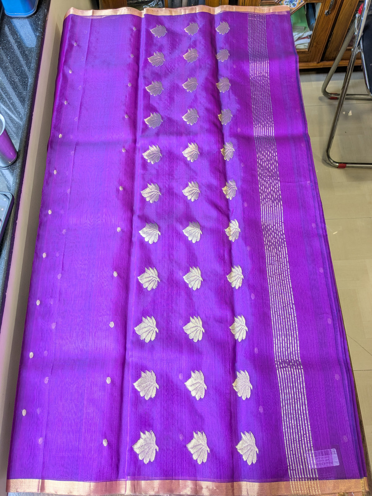 Handloom Purple Katan Silk Chanderi Saree with Floral Pallu