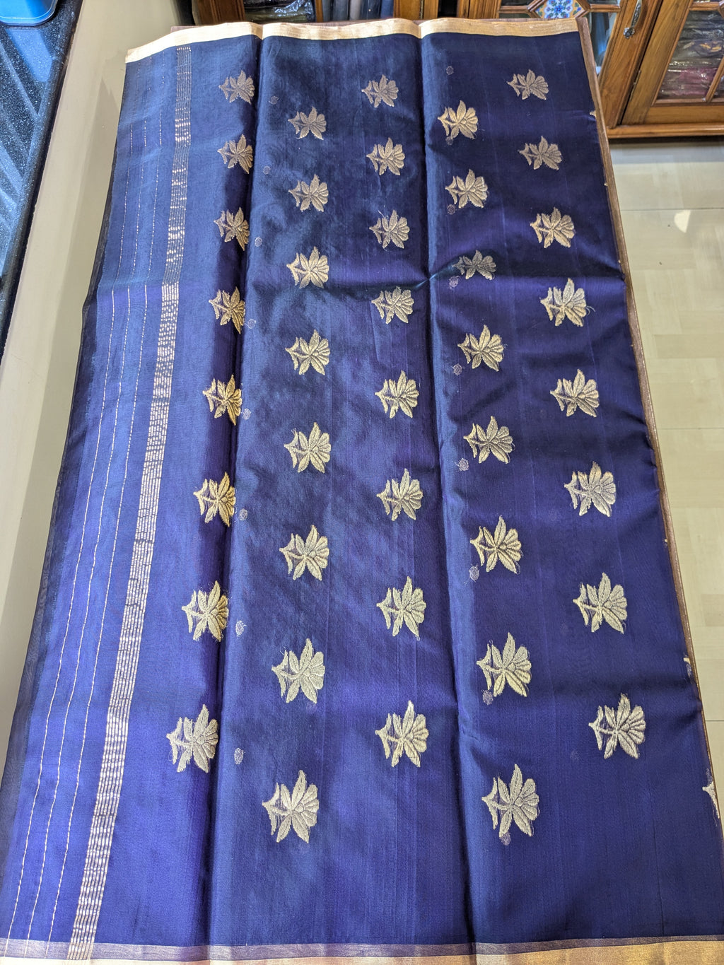 Handloom Dark Purple Katan Silk Chanderi Saree