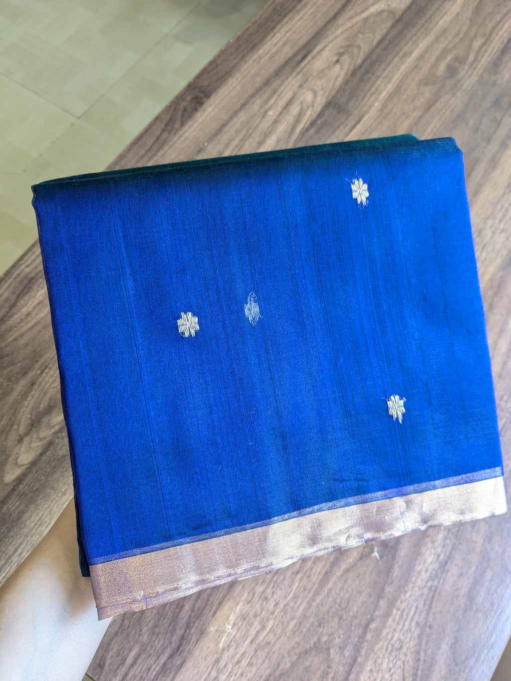 Handloom Morpankhi Katan Silk Chanderi Saree with Golden Floral Buttis