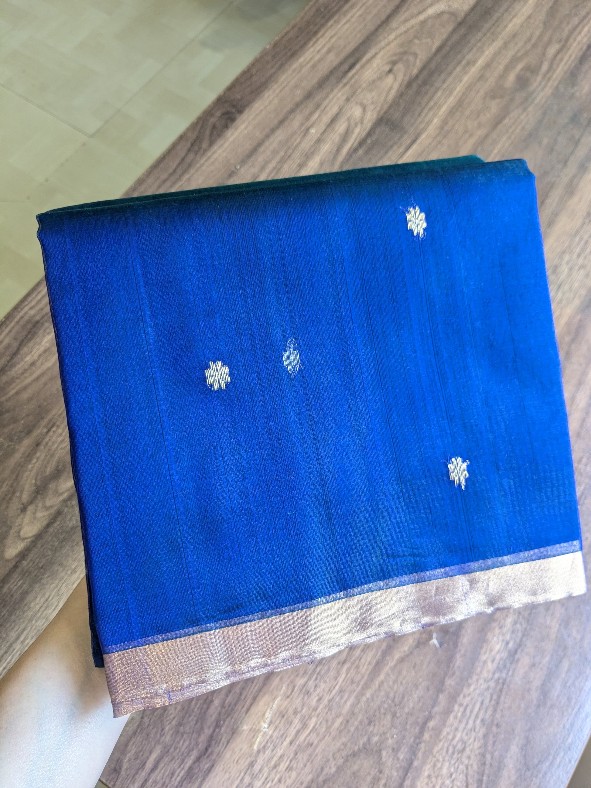 Handloom Morpankhi Katan Silk Chanderi Saree with Golden Floral Buttis