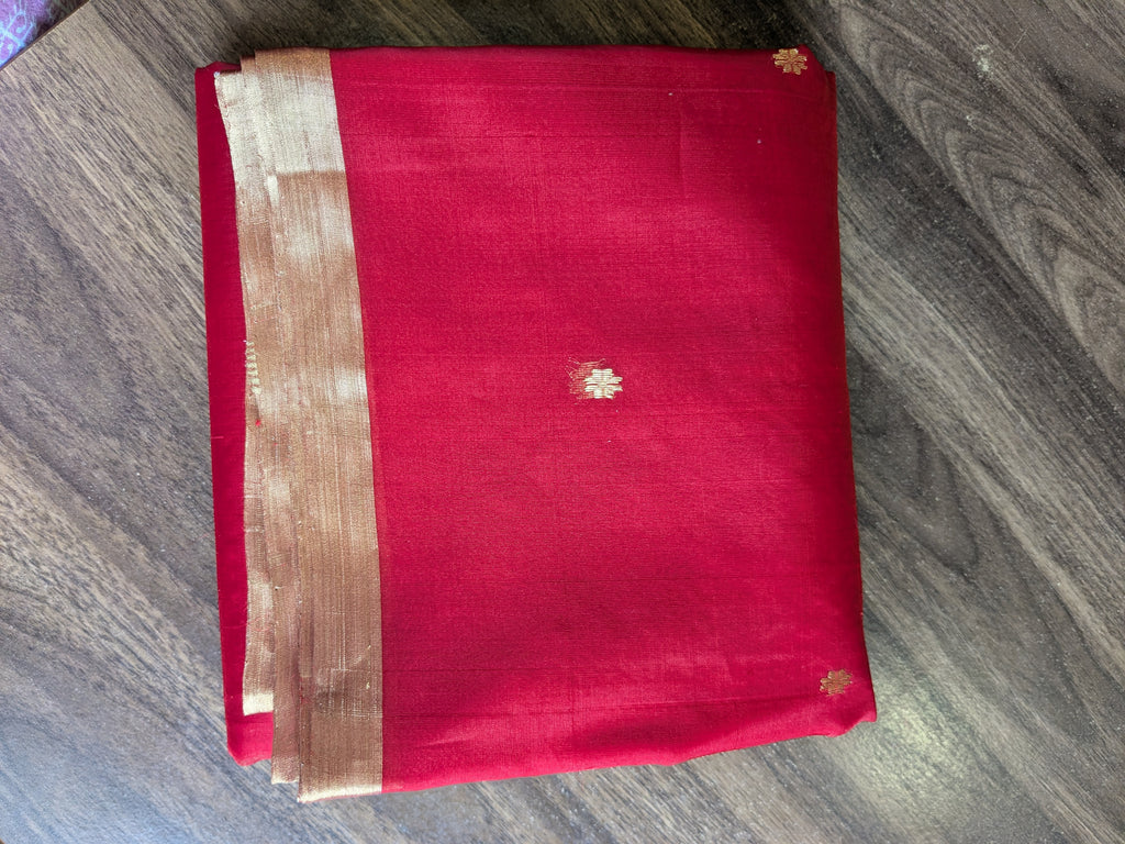 Handloom Red Katan Silk Chanderi Saree with Buttidar Pallu