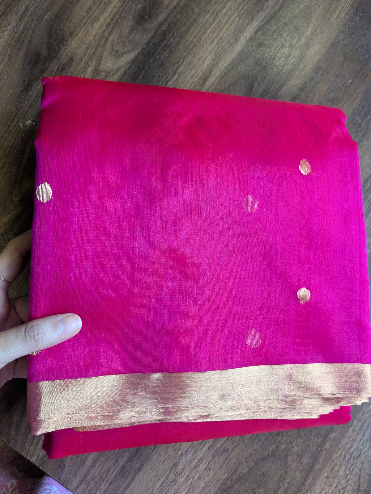 Handloom Rani Katan Silk Chanderi Saree with Floral Pallu