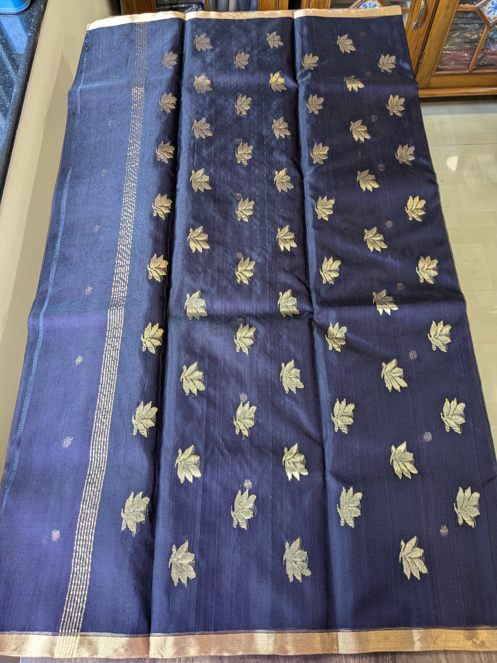 Brown-Purple Dhoop Chhav Katan Silk Chanderi Saree with Floral Buttis
