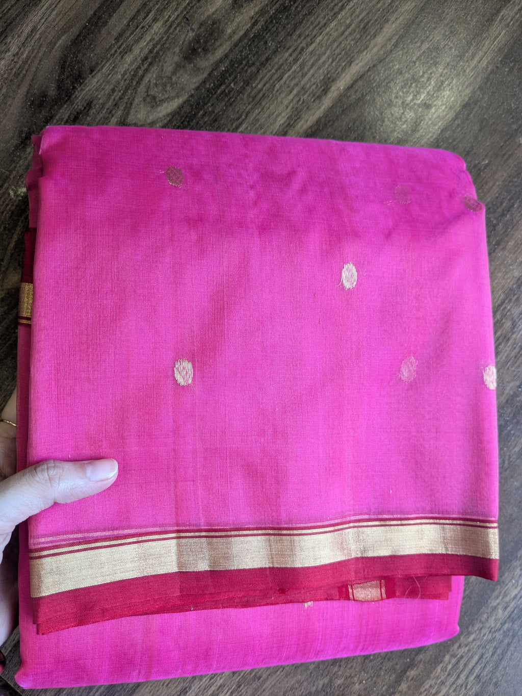 Pink Katan Silk Chanderi Saree with Dollar Buttis & Intricate Zari Pallu