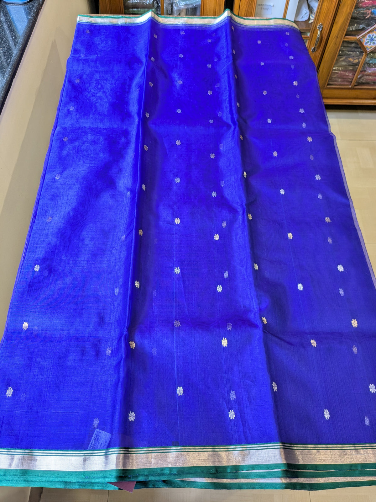 Handloom Violet Katan Silk Chanderi Saree with Floral Buttis
