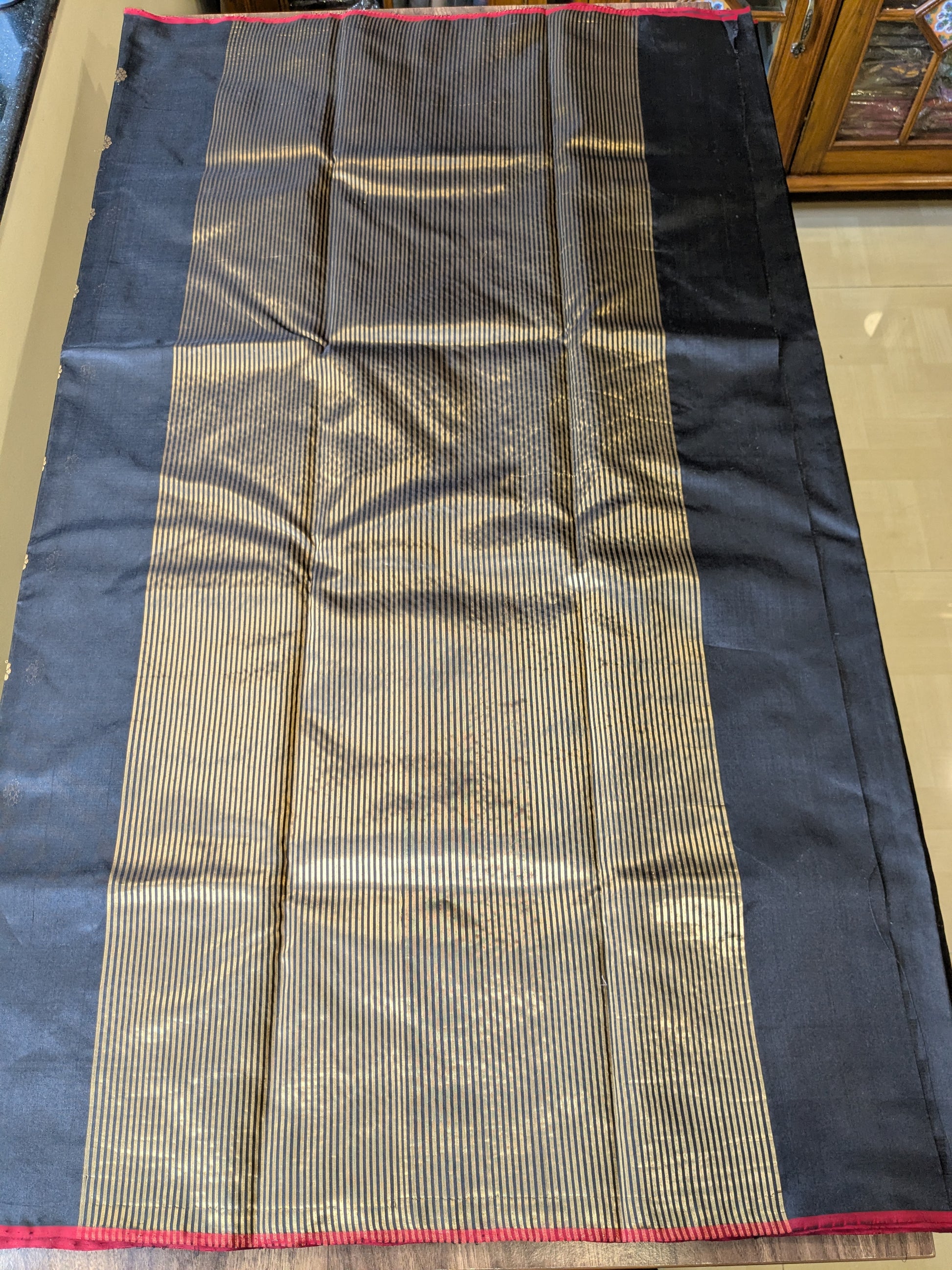 Black Chanderi Pure Silk Saree with Flower Buttis