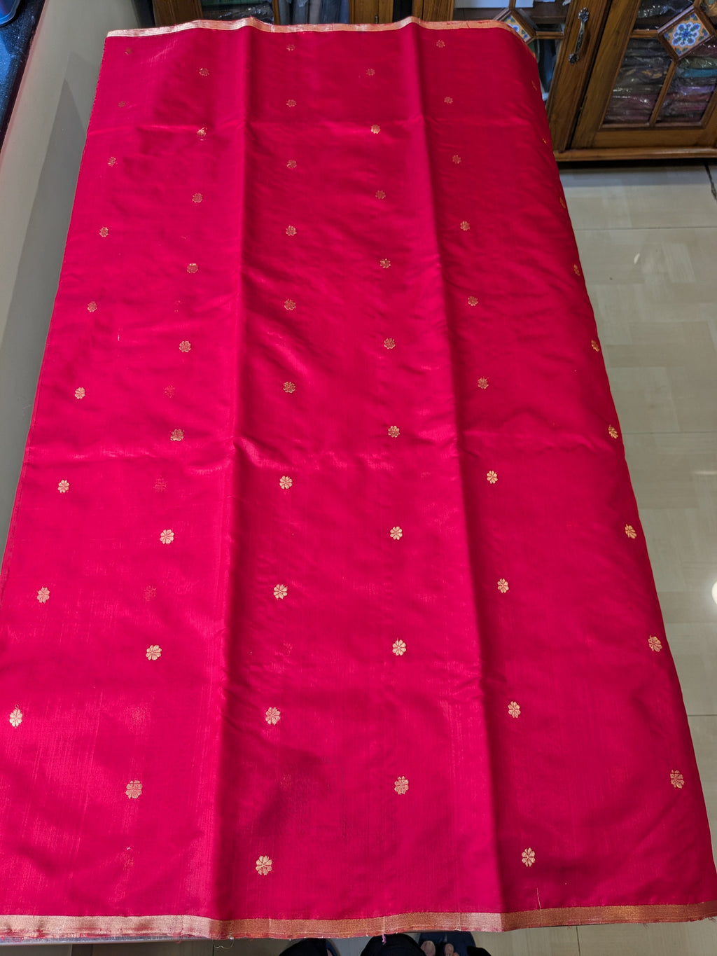 Handloom Red Pure Silk Chanderi Saree with Floral Buttis