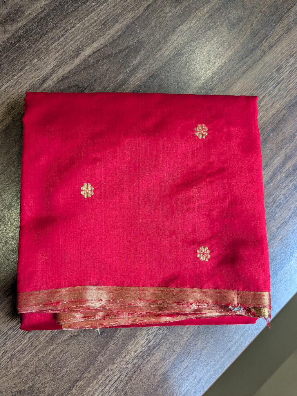 Handloom Red Pure Silk Chanderi Saree with Floral Buttis