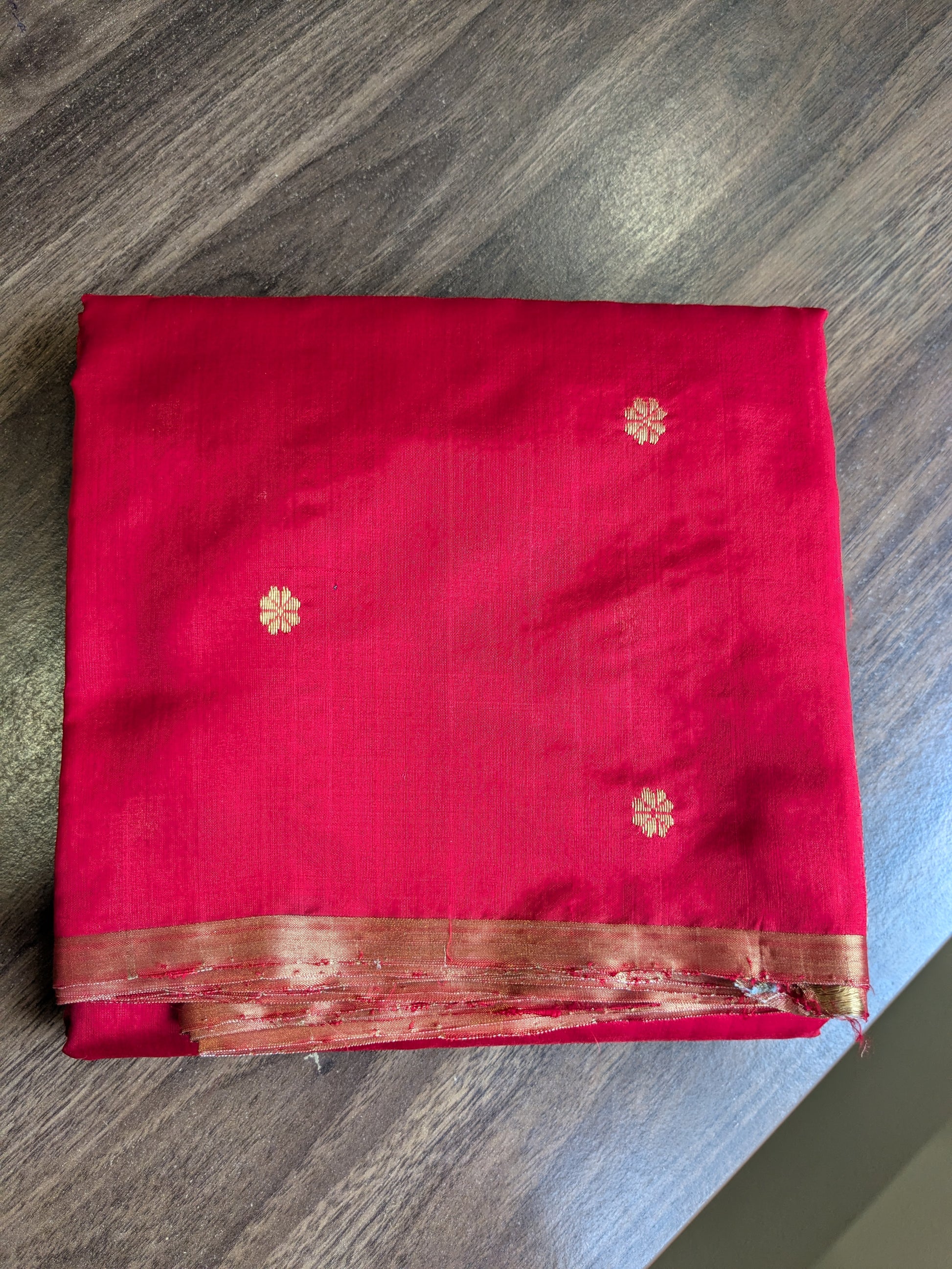 Handloom Red Pure Silk Chanderi Saree with Floral Buttis