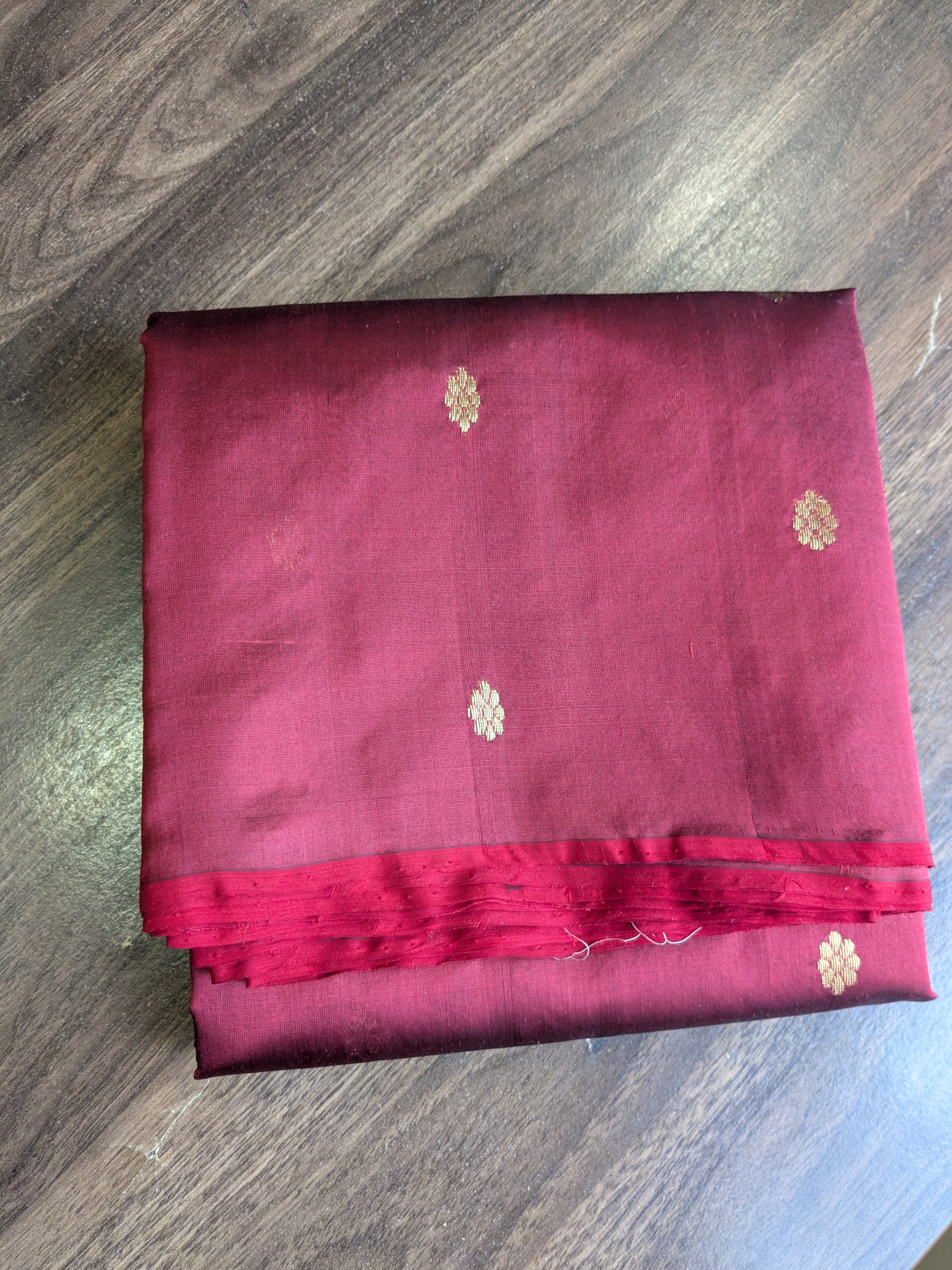 Handloom Maroon Pure Silk Chanderi Saree with Floral Buttis