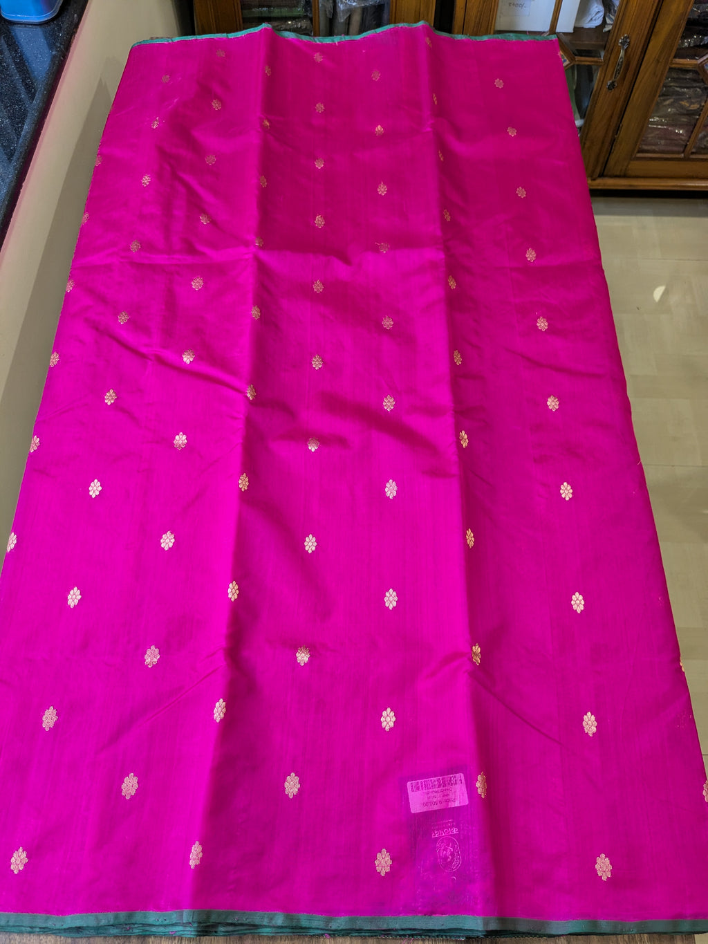 Handloom Hot Pink Pure Silk Chanderi Saree with Floral Buttis