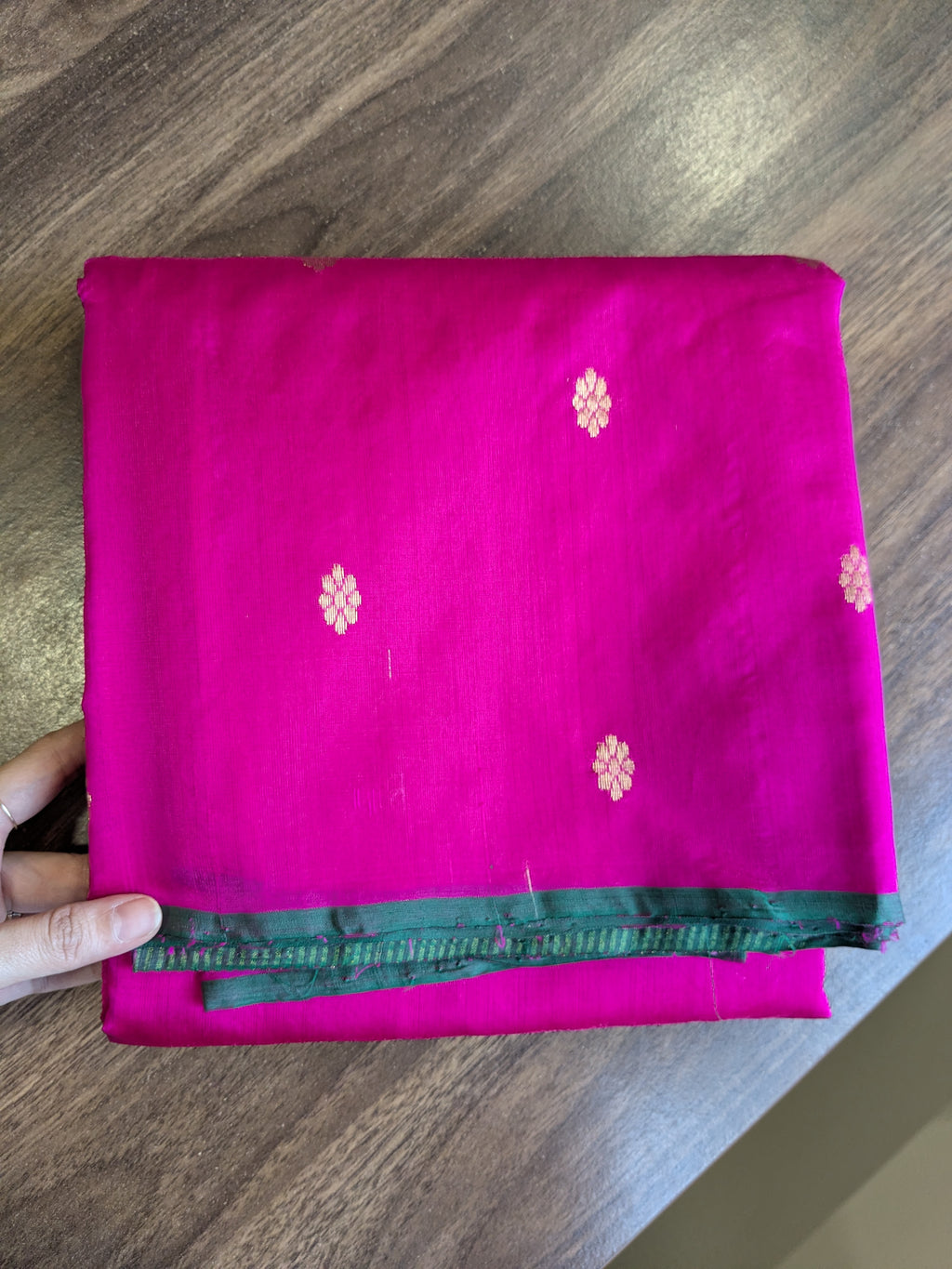 Handloom Hot Pink Pure Silk Chanderi Saree with Floral Buttis
