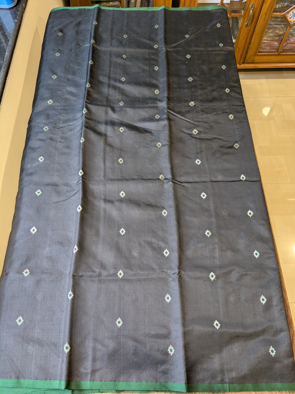 Black Chanderi Pure Silk Saree with Flower Meena Buttis