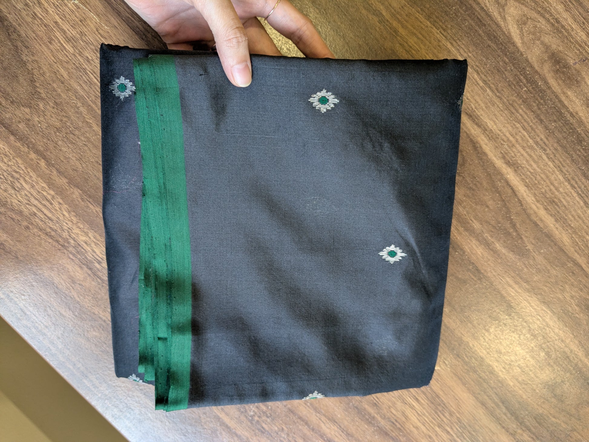 Black Chanderi Pure Silk Saree with Flower Meena Buttis