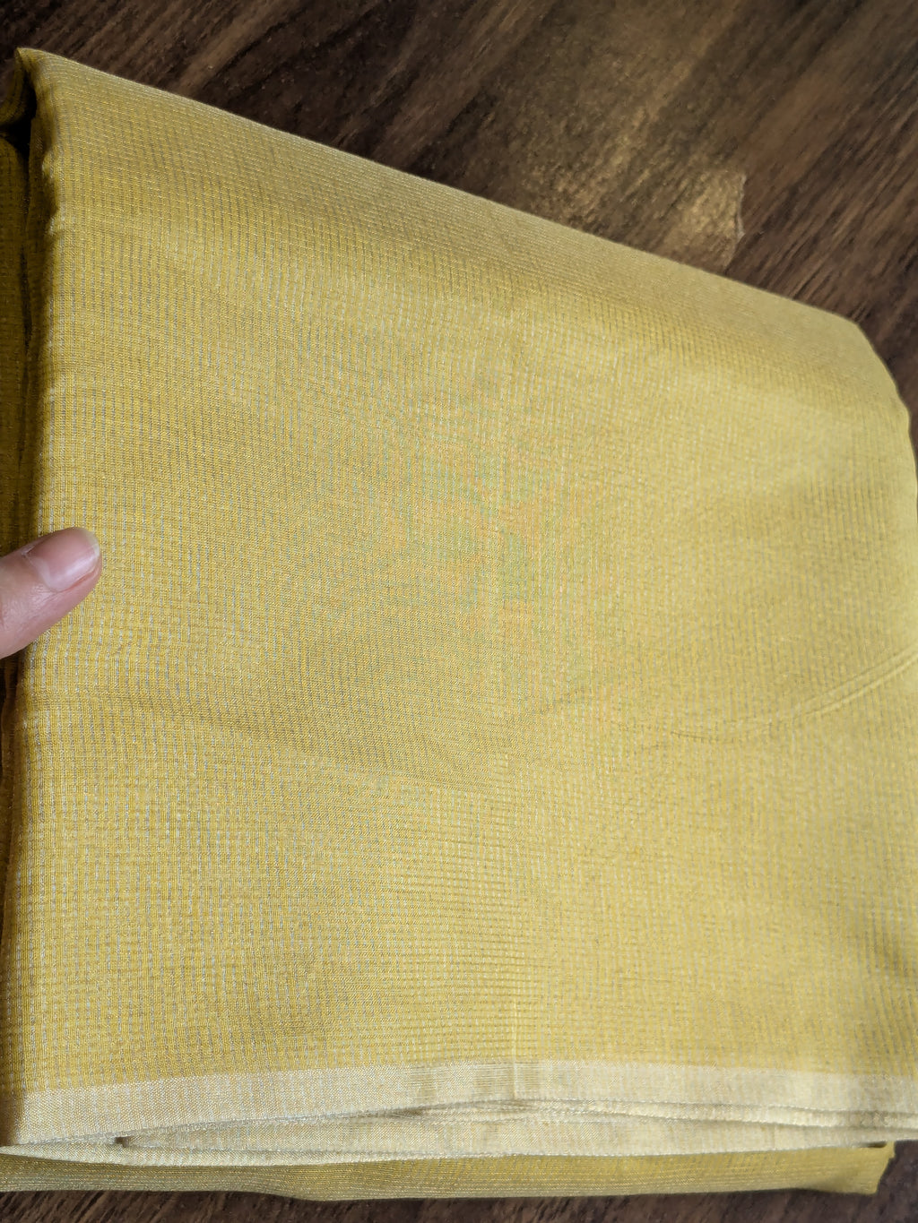 Yellow Maheshwari Silk by Cotton Saree with Fine Zari Checks