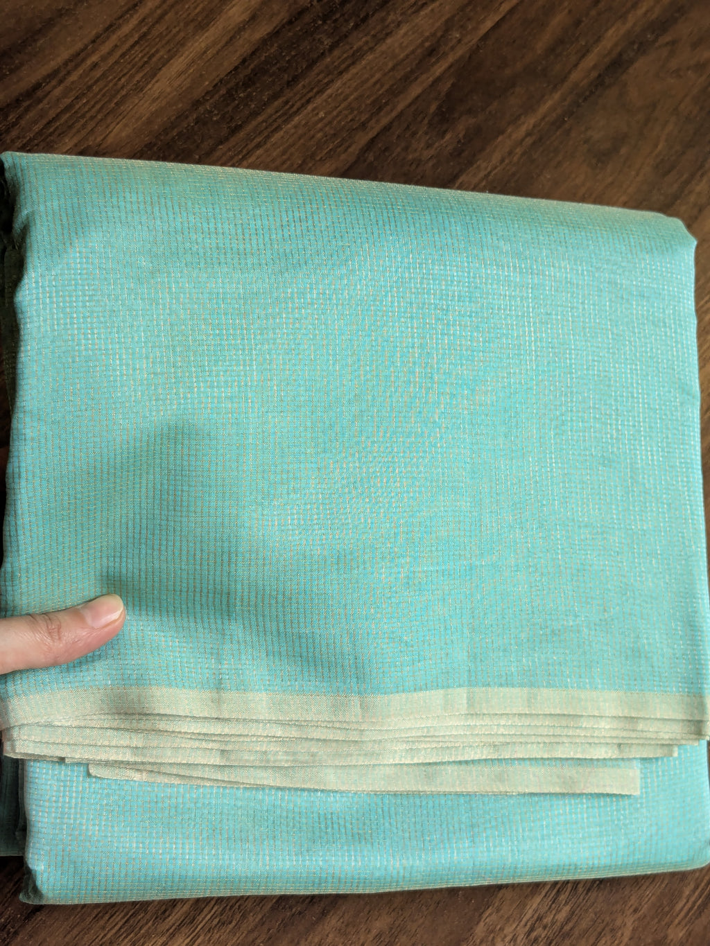 Cyan Blue Maheshwari Silk by Cotton Saree with Fine Zari Checks