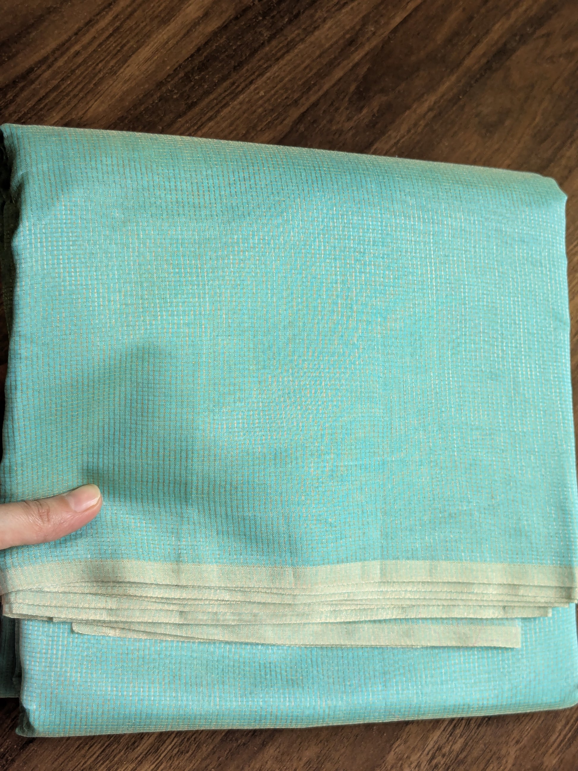 Cyan Blue Maheshwari Silk by Cotton Saree with Fine Zari Checks