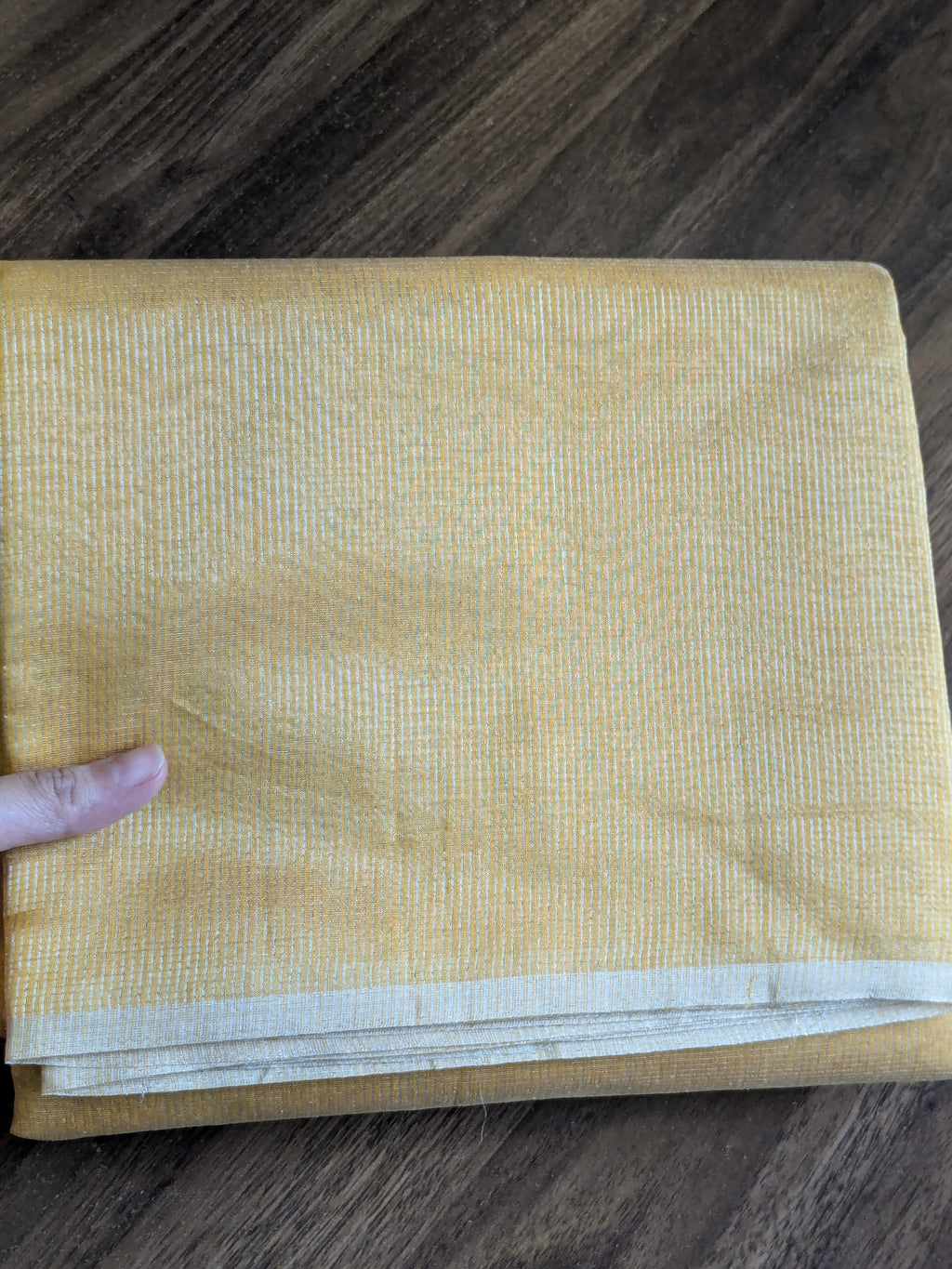 Mango Yellow Maheshwari Silk by Cotton Saree with Fine Zari Checks