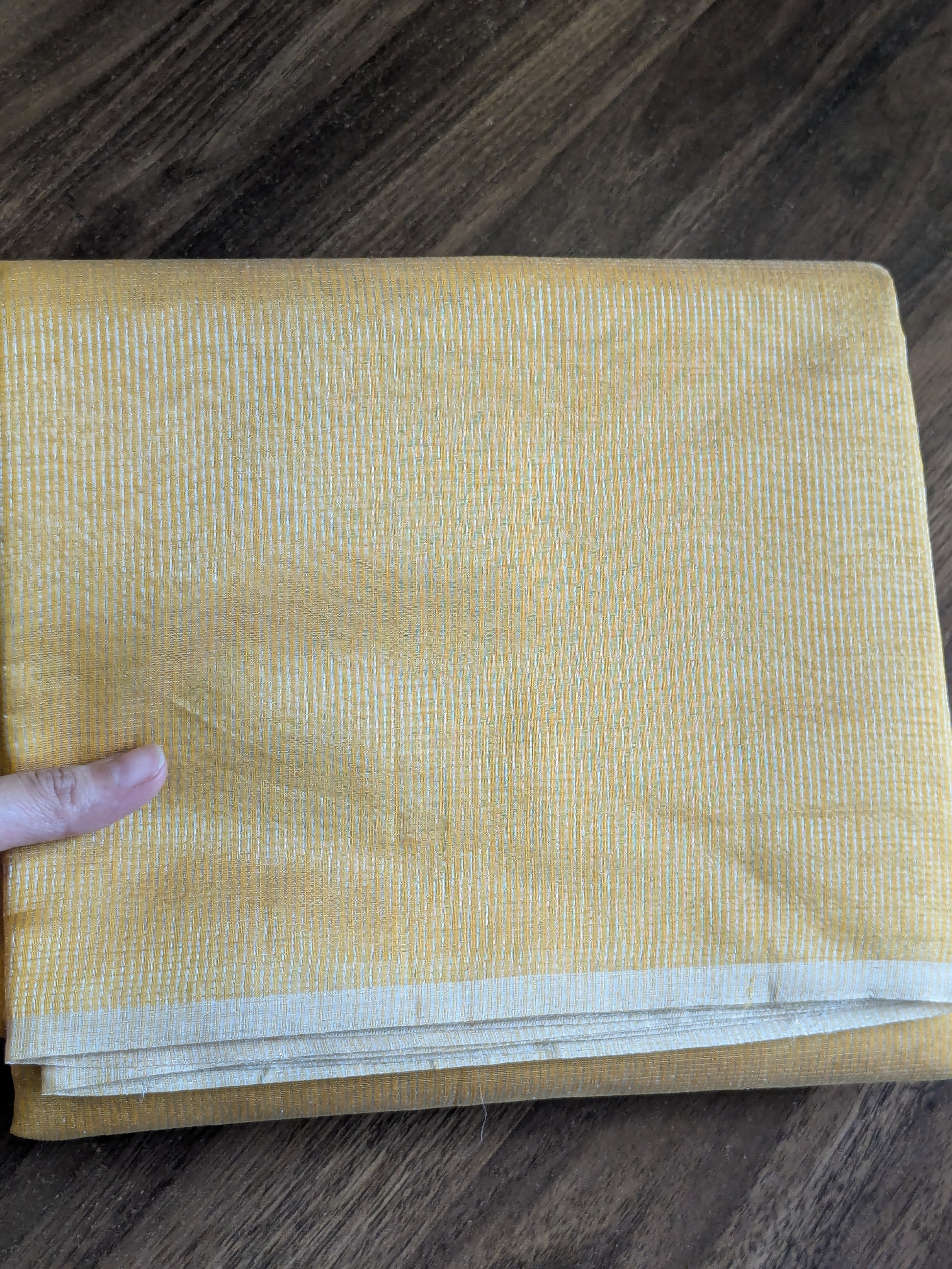 Mango Yellow Maheshwari Silk by Cotton Saree with Fine Zari Checks