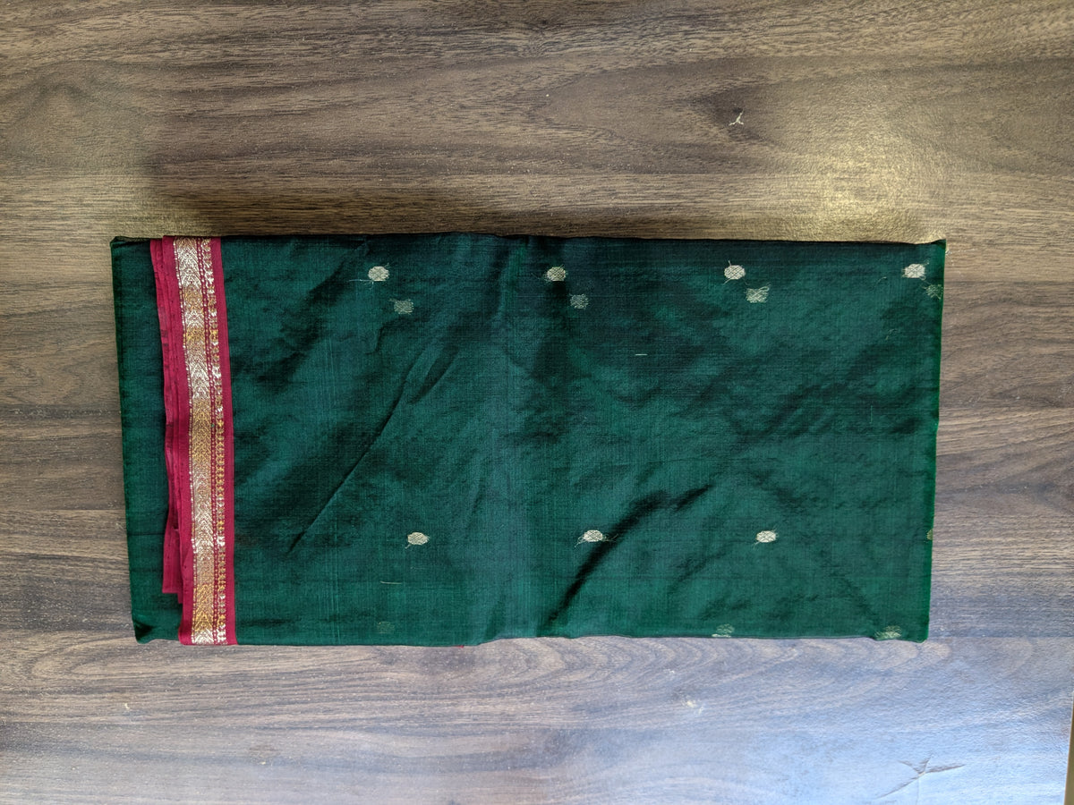 Bottle Green Katan Silk Chanderi Saree with Dollar Buttis & Buttidar Pallu