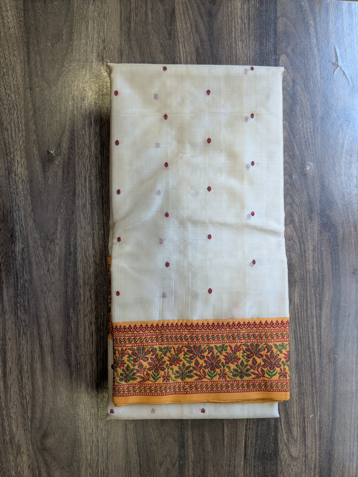 Beige Katan Silk Chanderi Saree with Intricate Resham Border