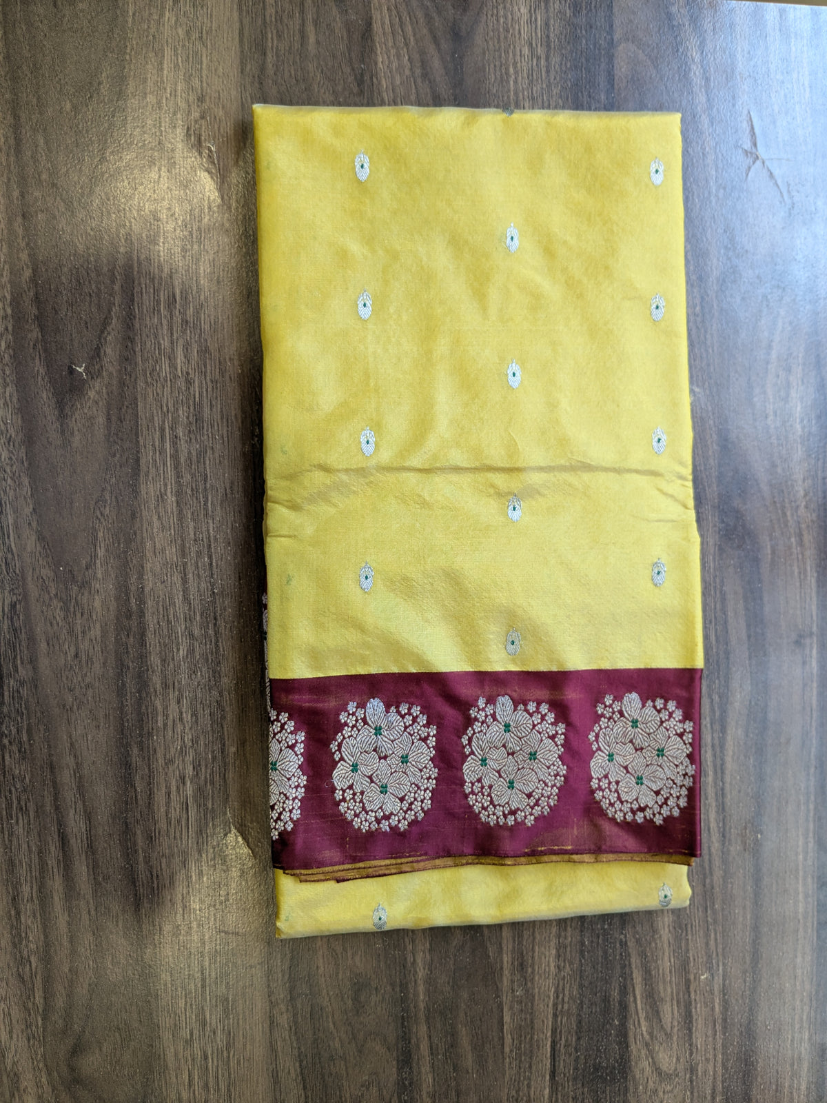 Yellow Pure Silk Chanderi Saree with Meena Butti