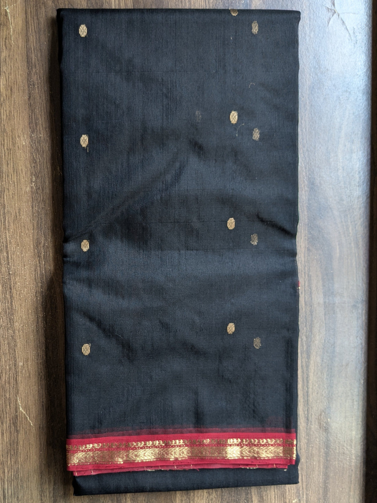 Black Katan Silk Chanderi Saree with Red Intricate Border