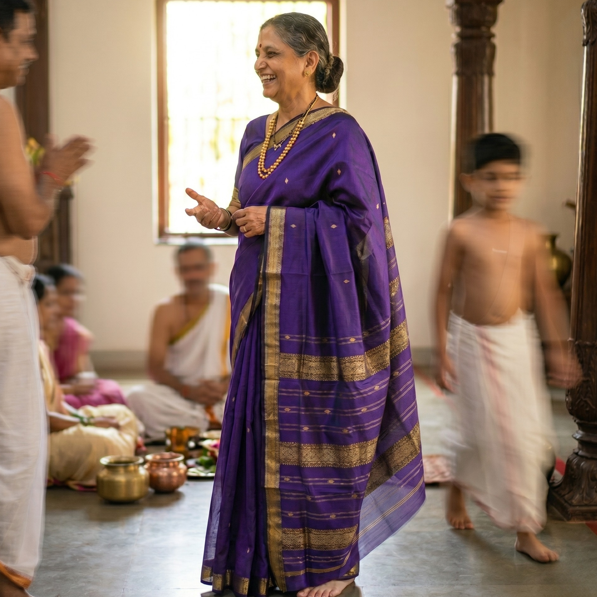 Garbh Reshmi with Butti Purple Maheshwari Handloom Saree