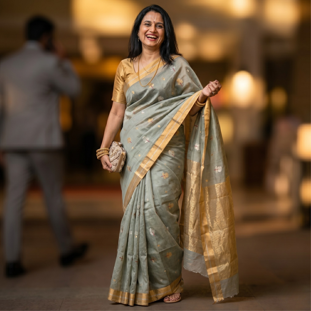 Grey Chanderi Cotton Silk Saree