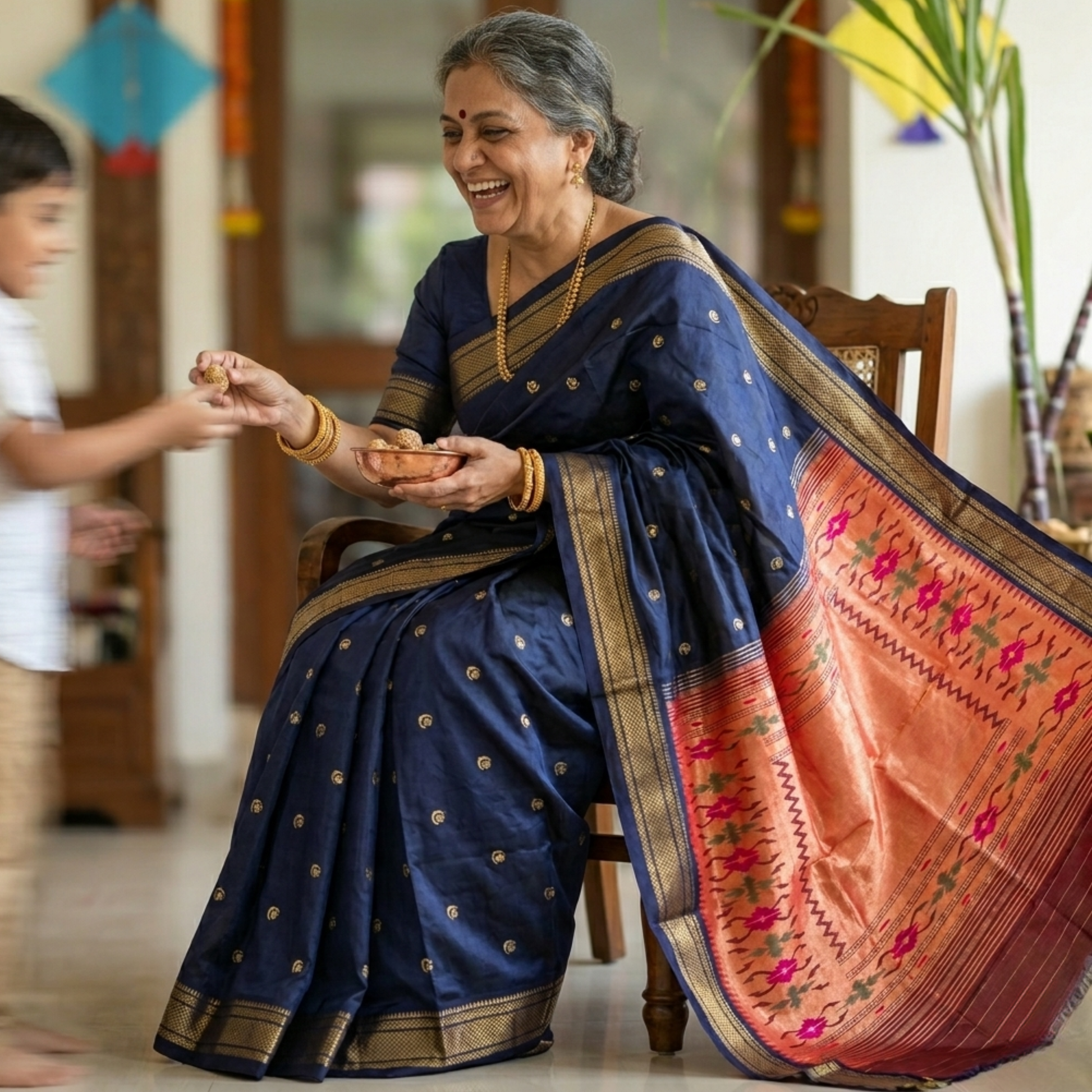 Tawa Pallu Grey Paithani Saree
