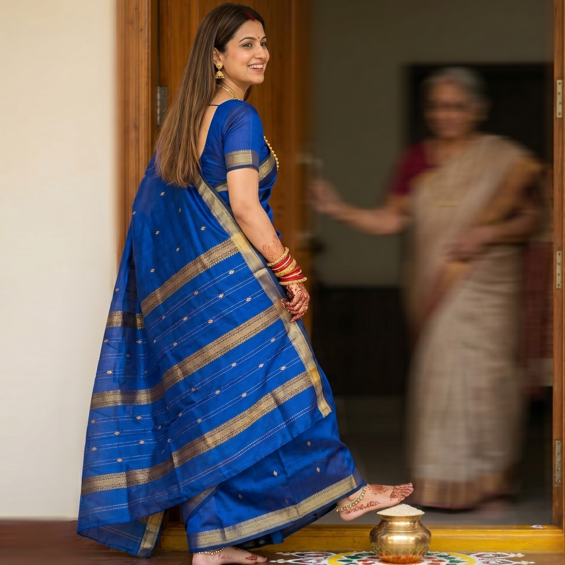 Garbh Reshmi with Butti Royal Blue Maheshwari Handloom Saree