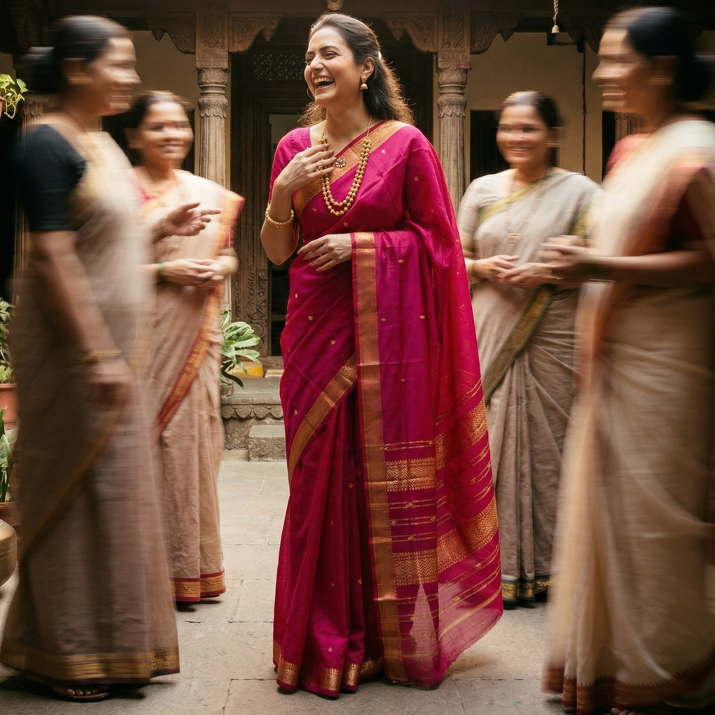 Garbh Reshmi with Butti Hot Pink Maheshwari Handloom Saree