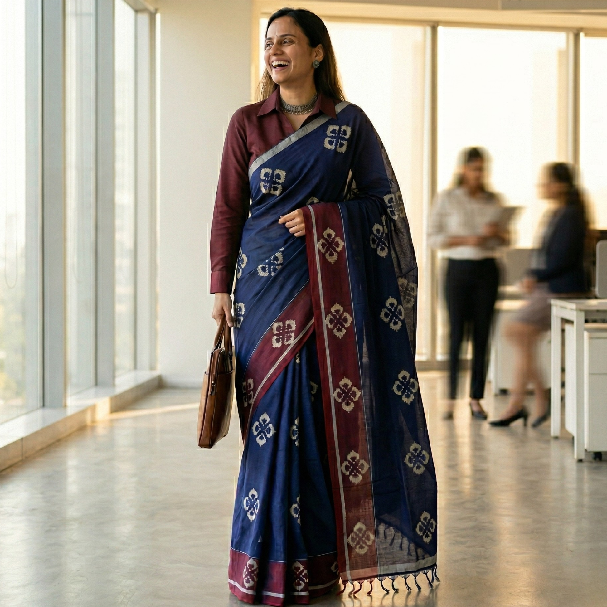 Bawan Buti Royal Blue Cotton Saree