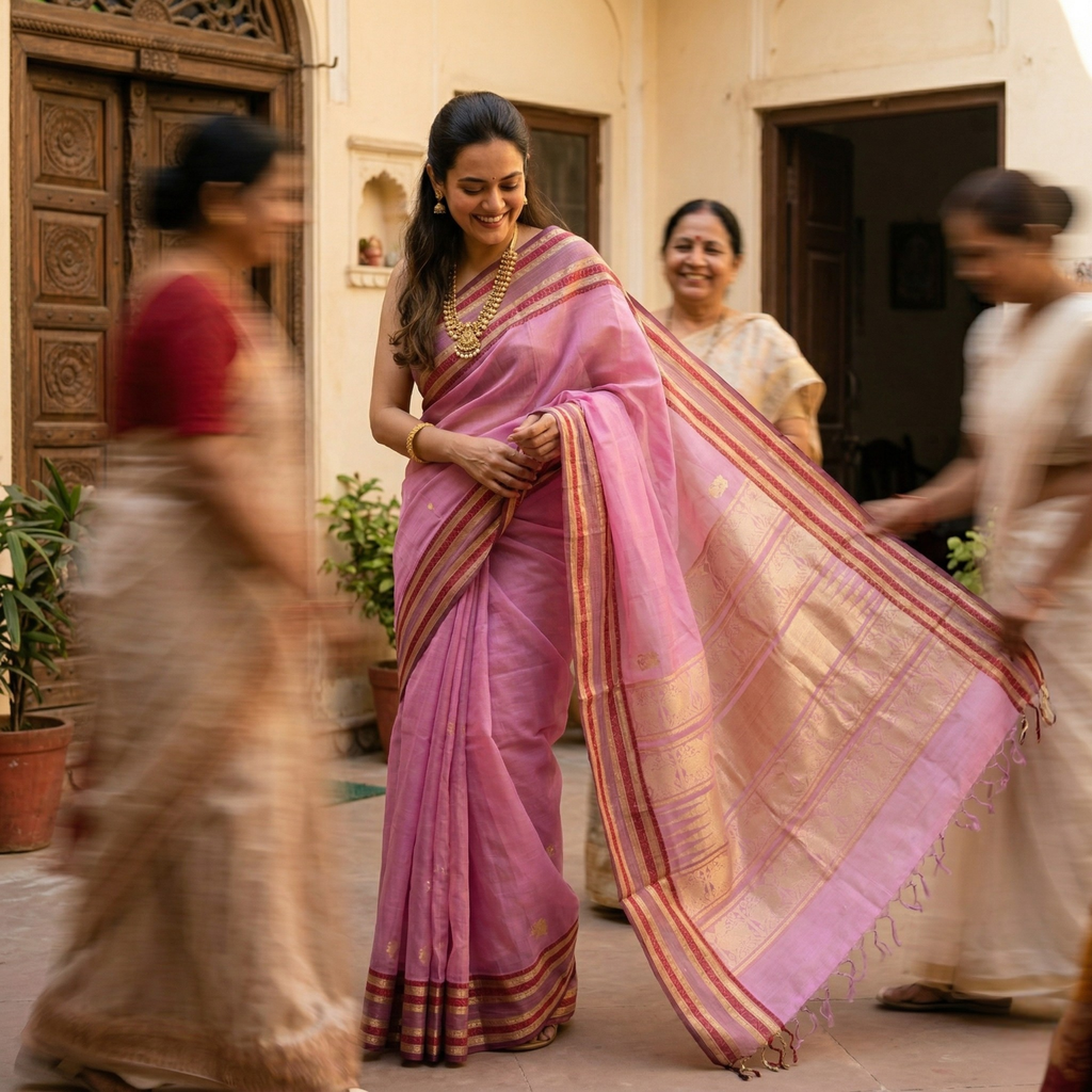Pink Silk Cotton Traditional Kanjivaram Saree