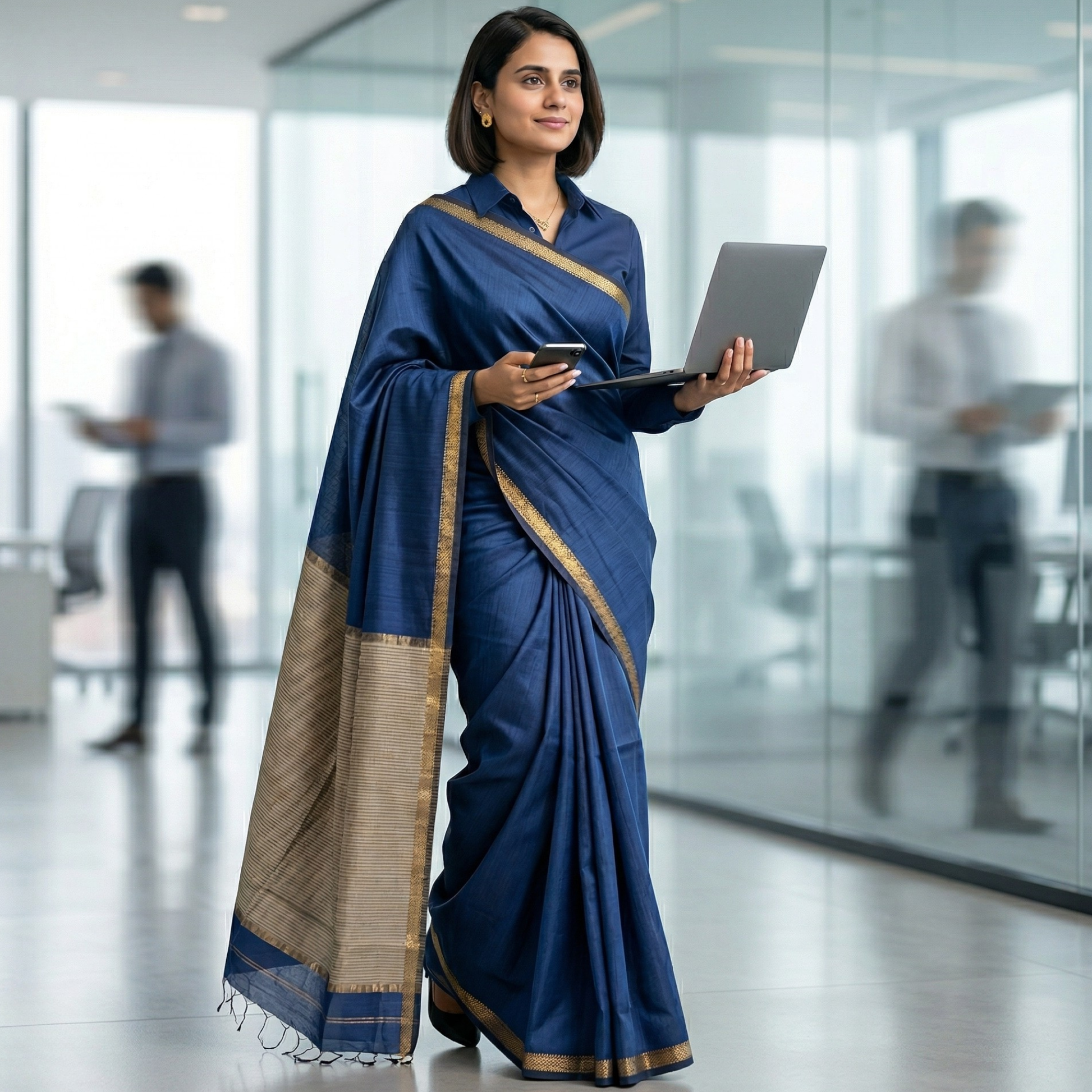 Blue Maheshwari Handloom Kosa Silk Saree