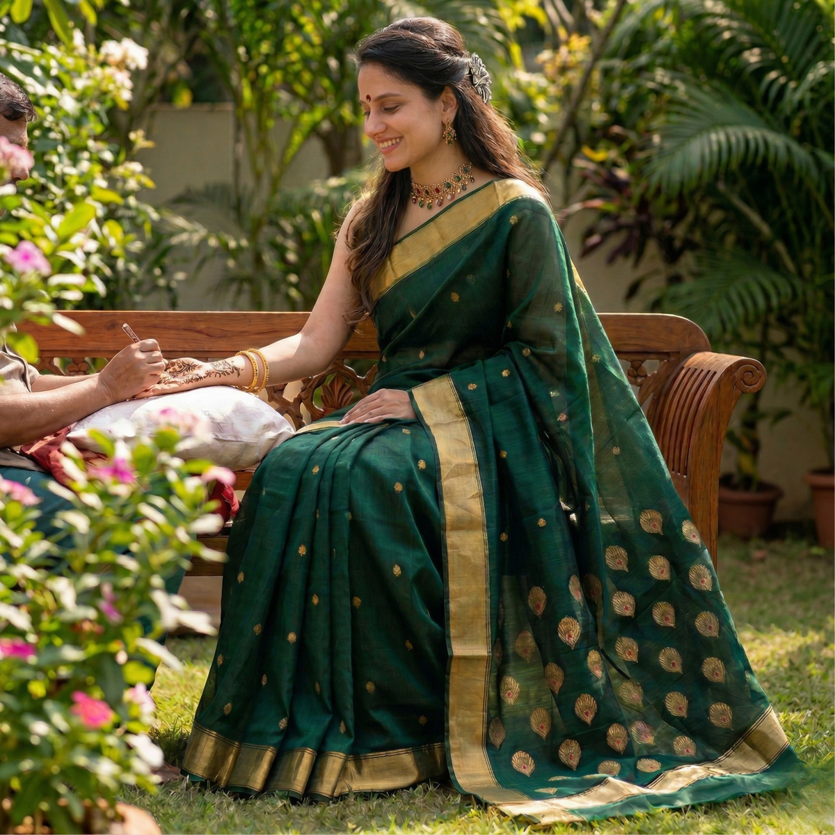 Bottle Green Chanderi Cotton Silk Saree
