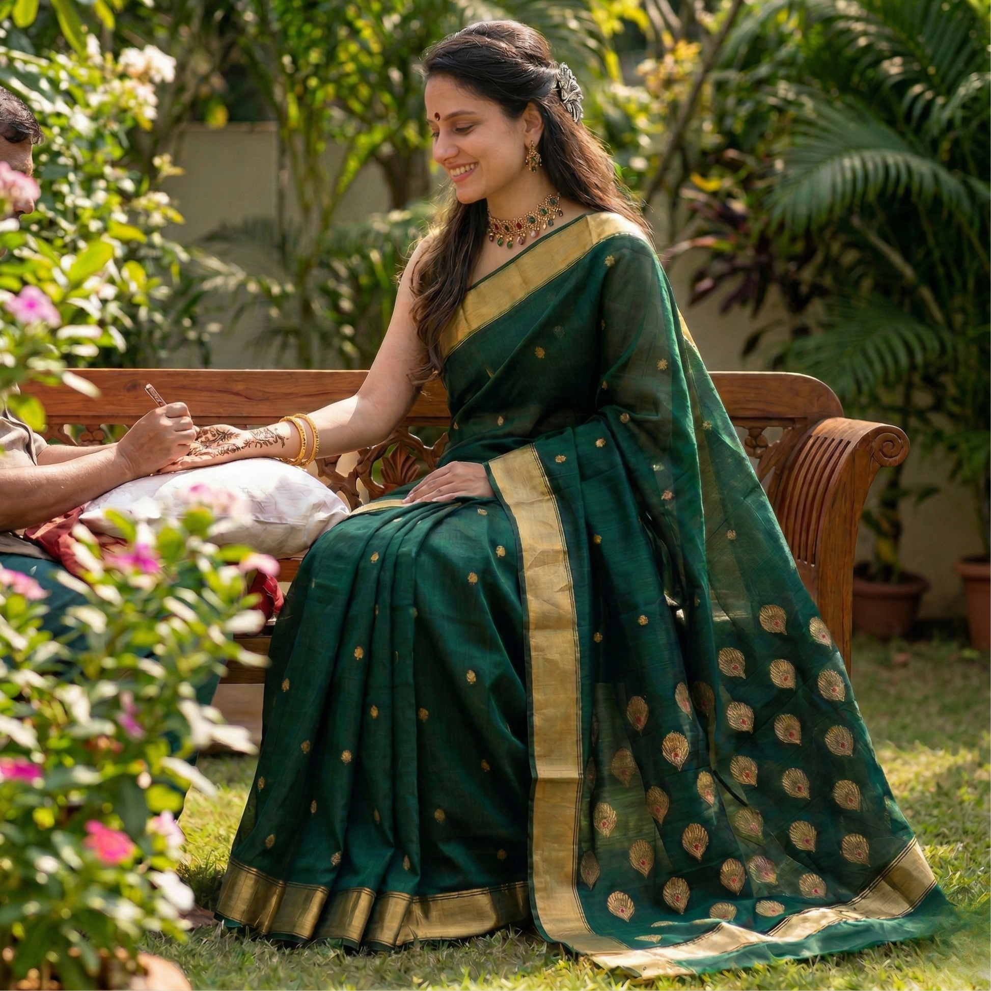 Bottle Green Chanderi Cotton Silk Saree