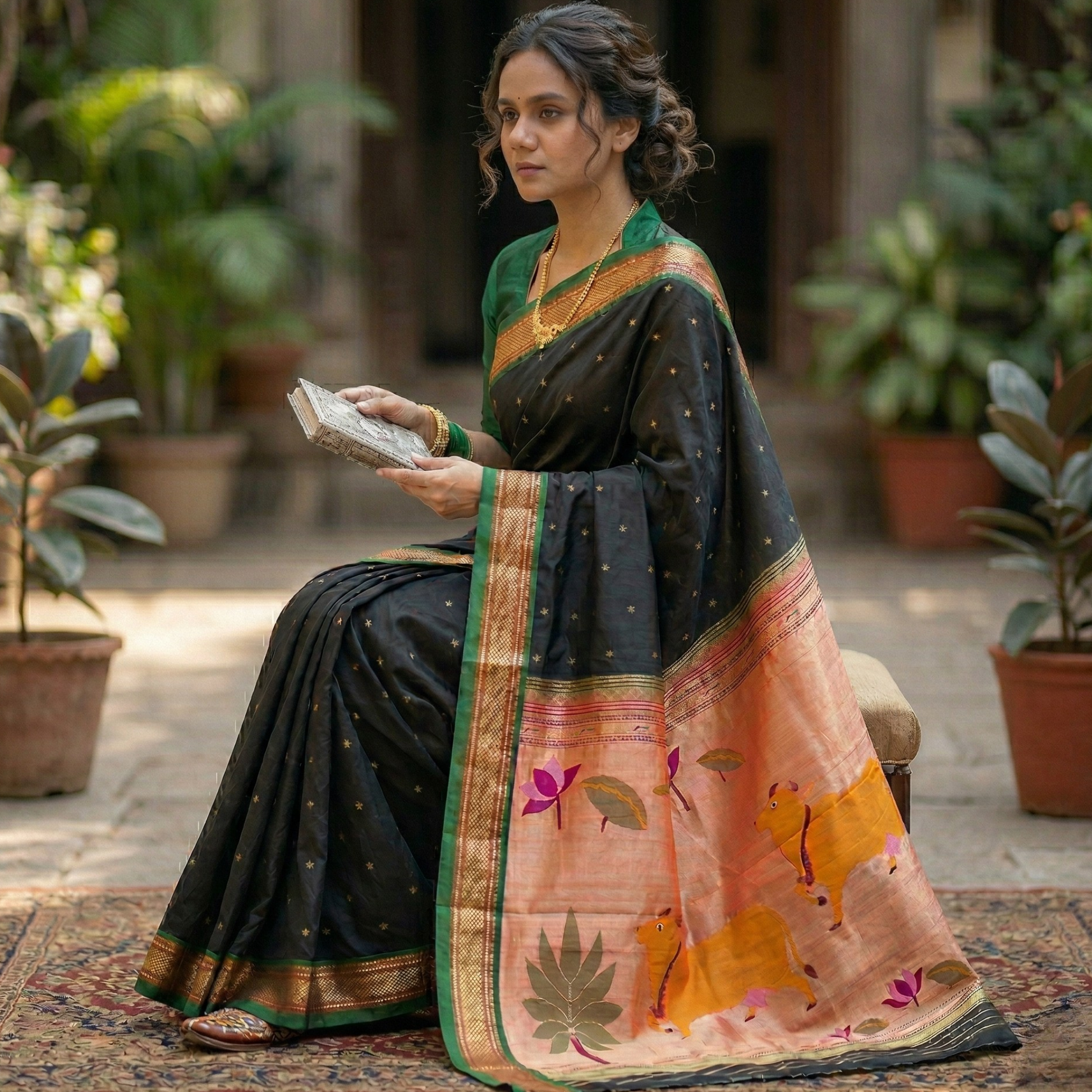 Black Paithani Pichwai Silk Saree