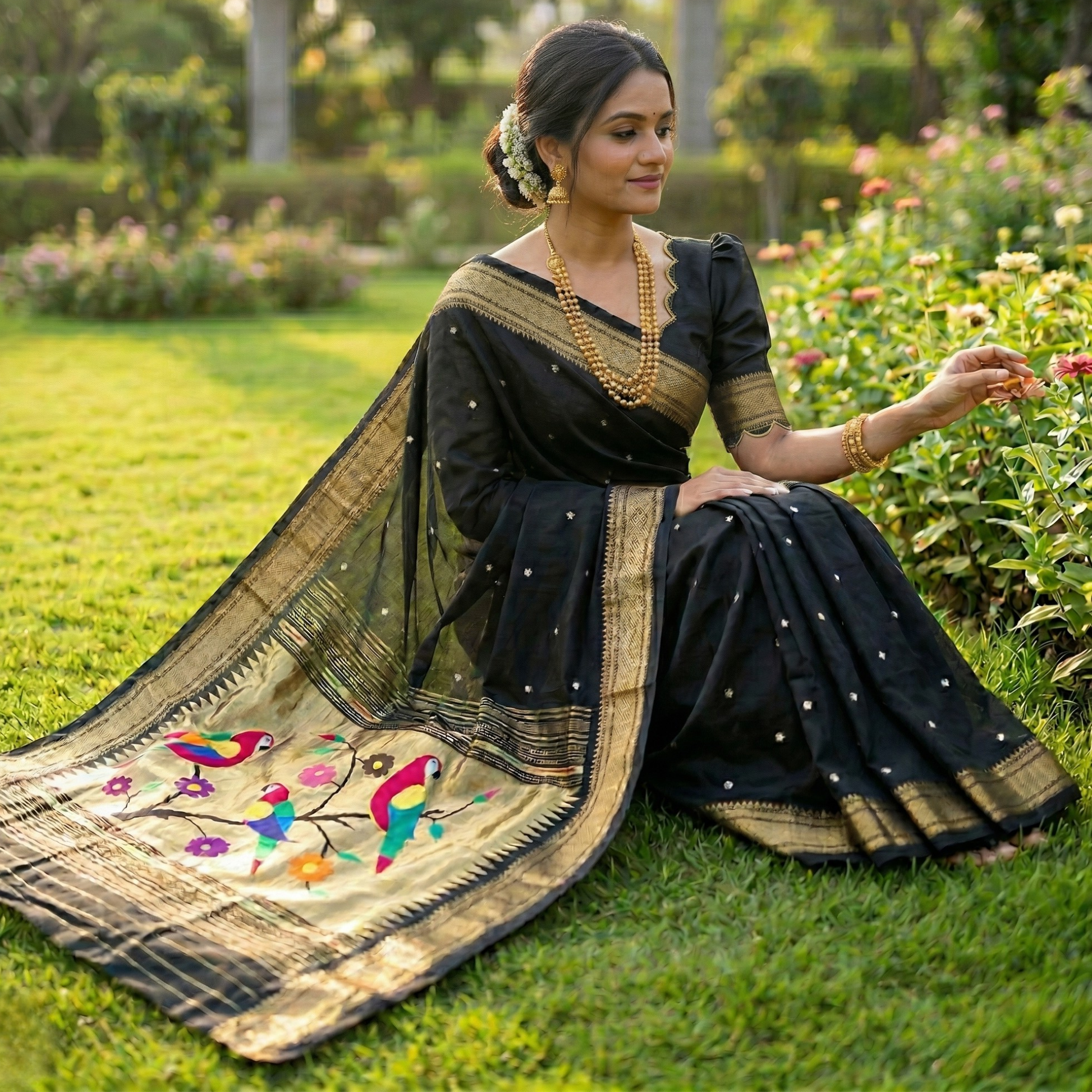 Black Pure Cotton Handloom Paithani Saree