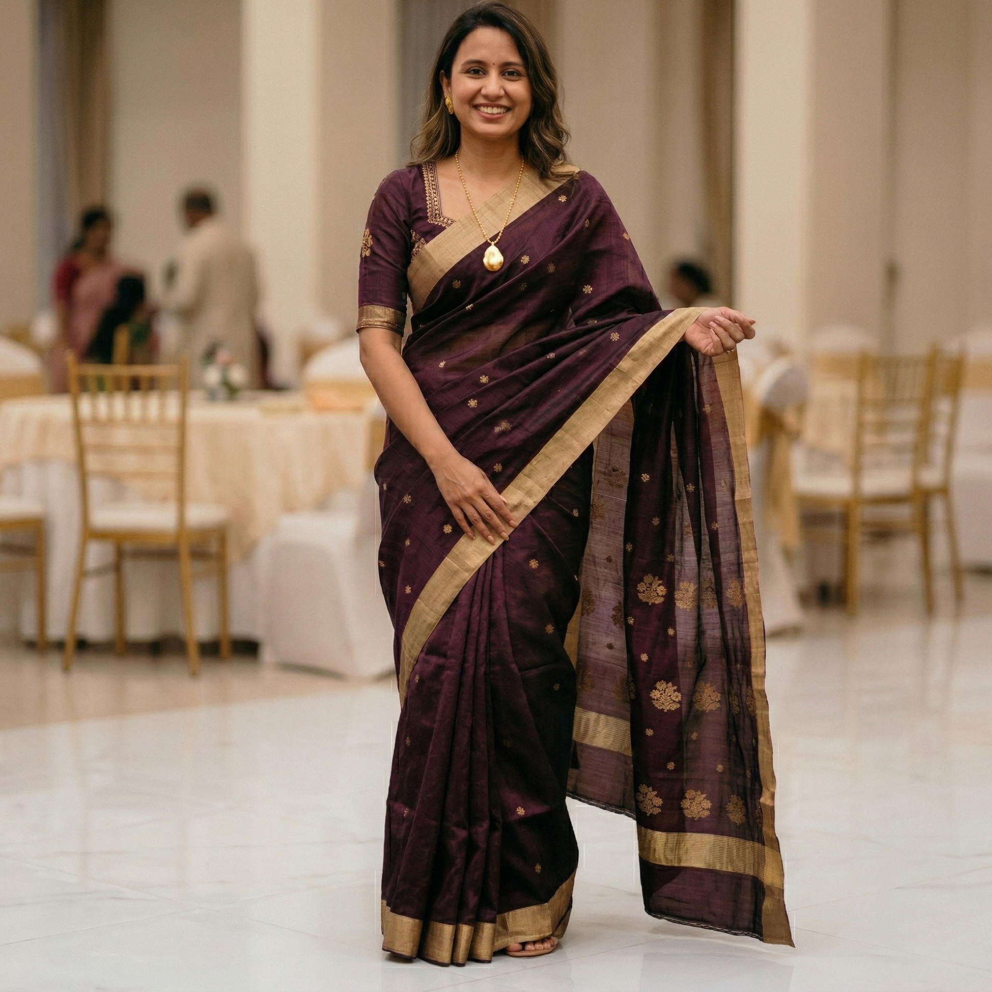 Brown Chanderi Cotton Silk Saree