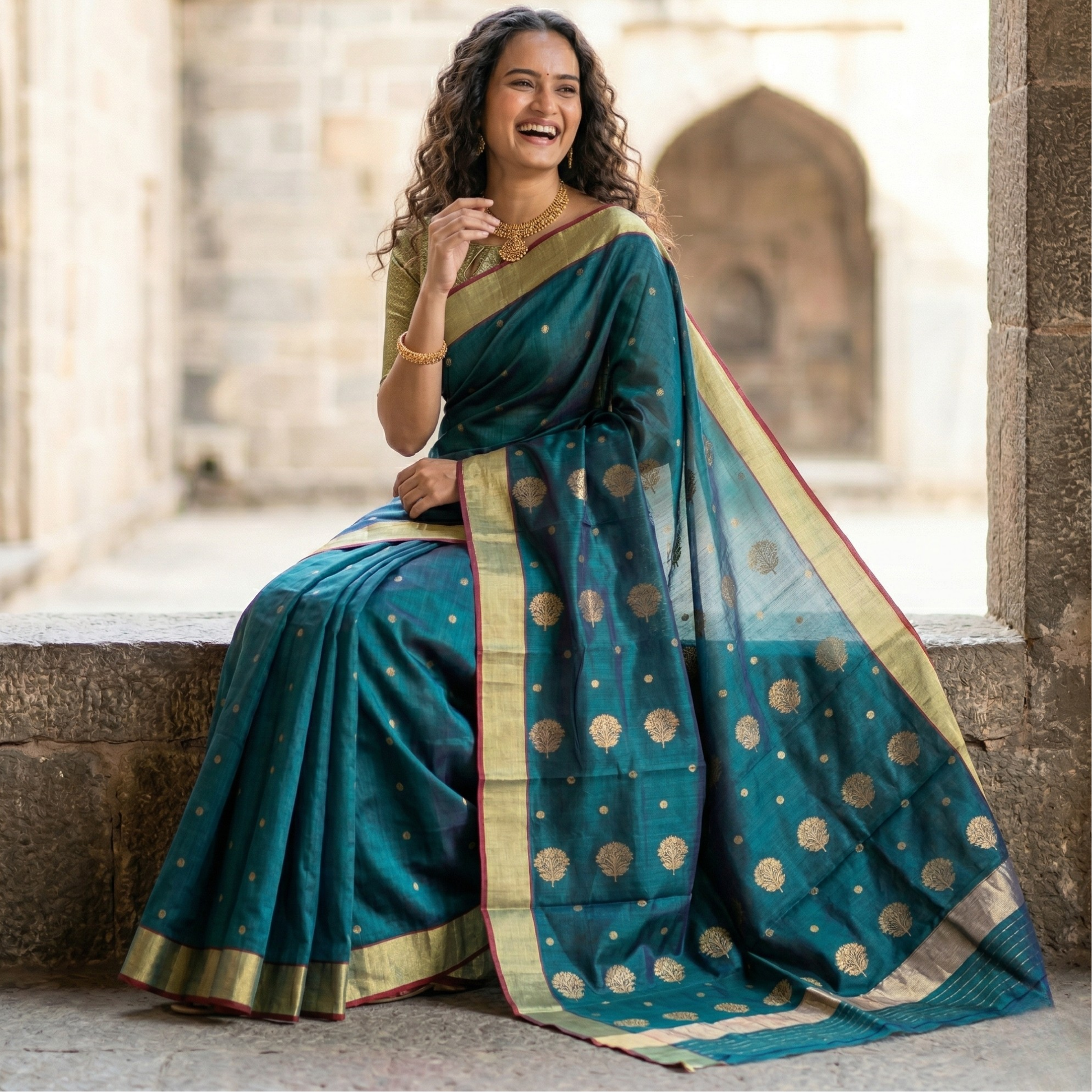 Chanderi Cotton Silk Morpankhi Colour Saree