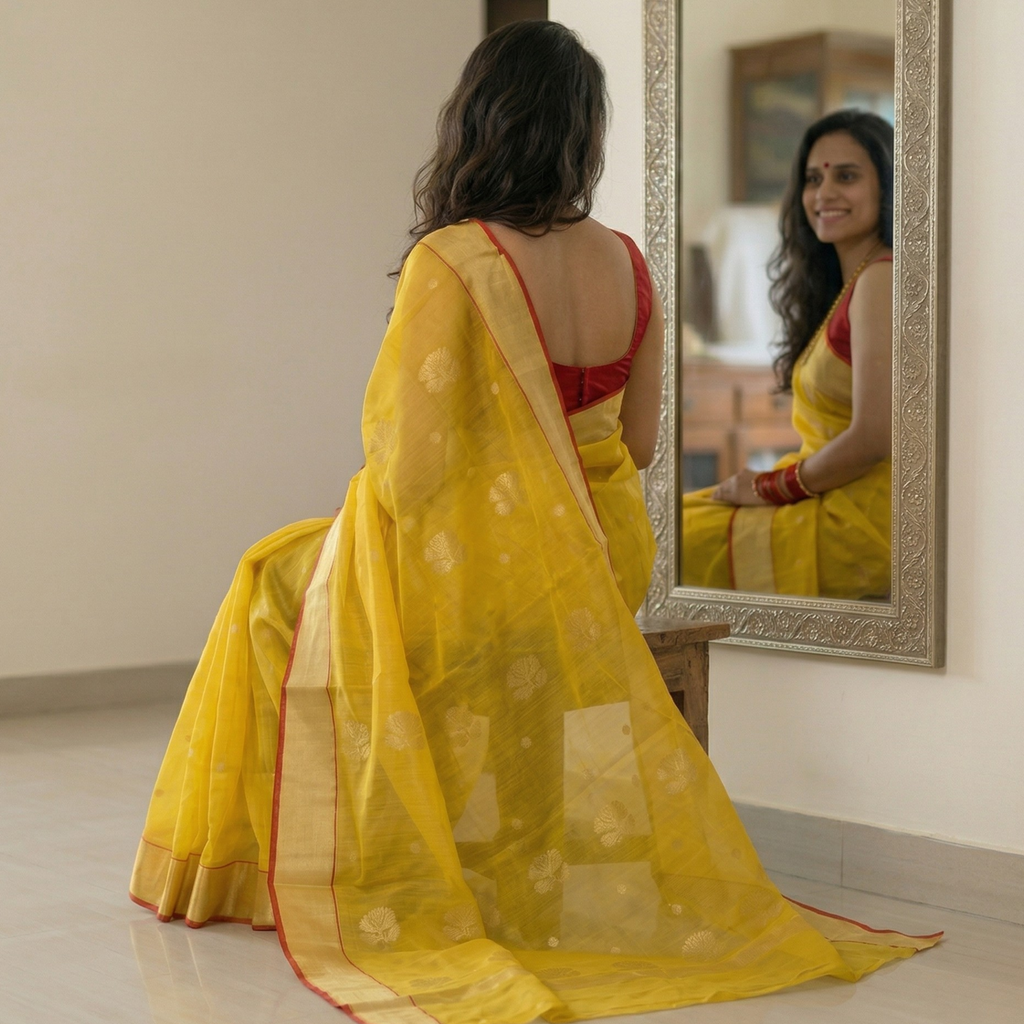 Chanderi Yellow Cotton Silk Saree