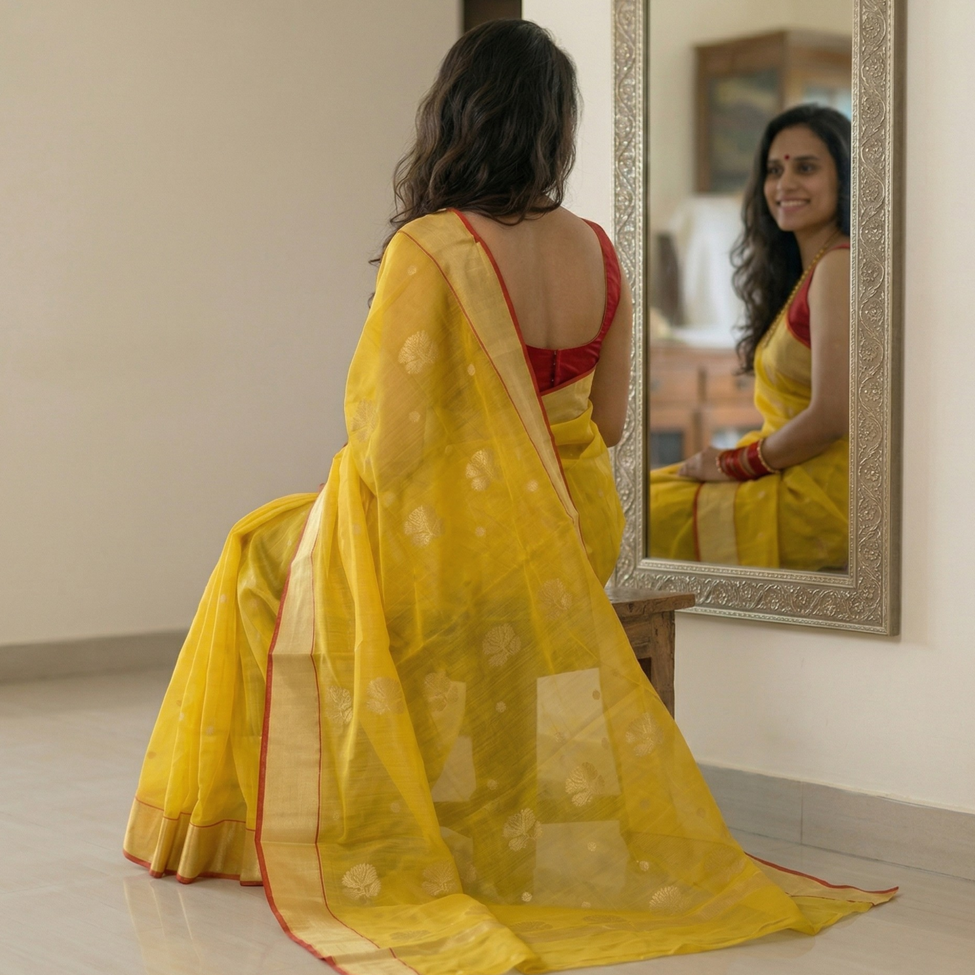Chanderi Yellow Cotton Silk Saree