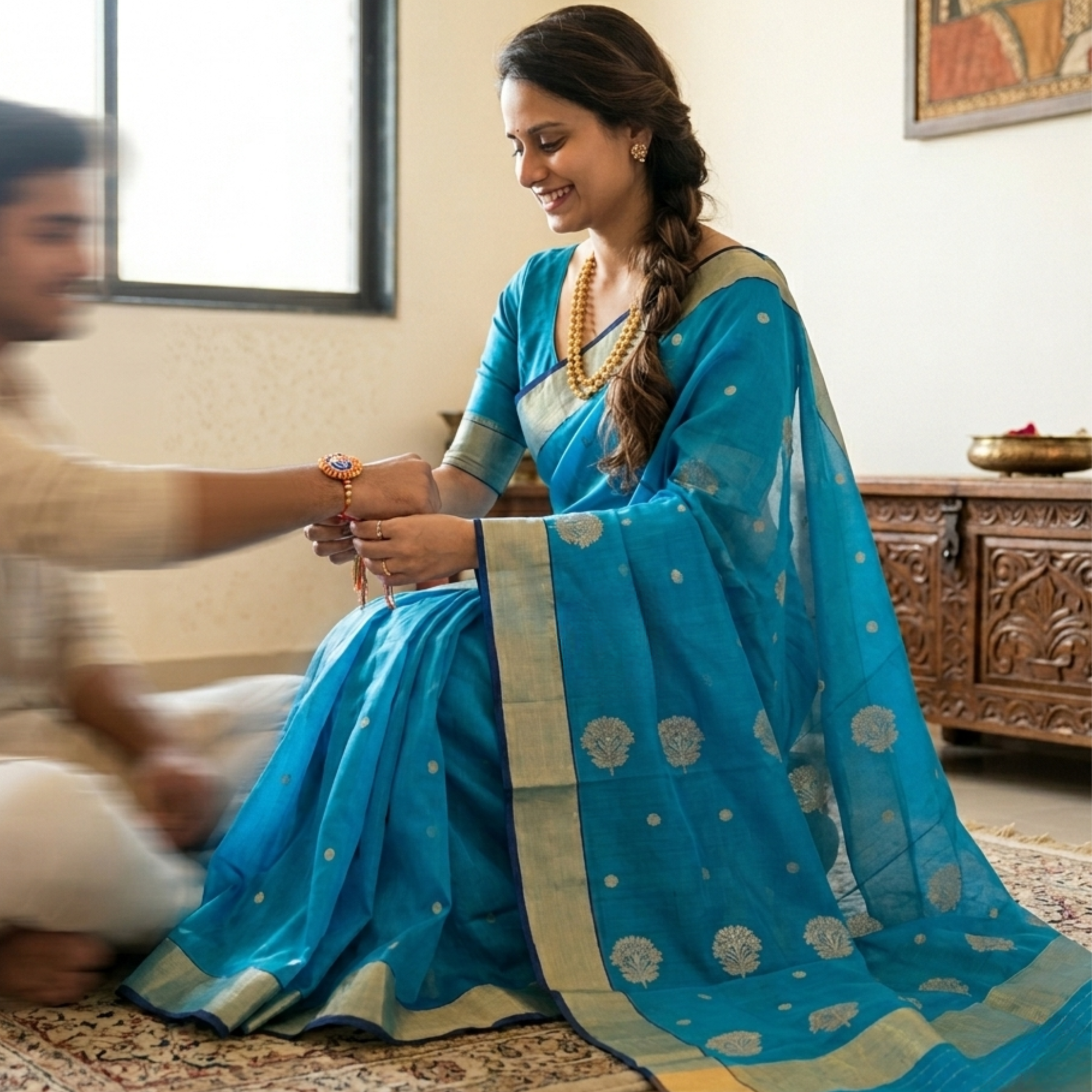 Chintamani Blue Chanderi Cotton Silk Saree
